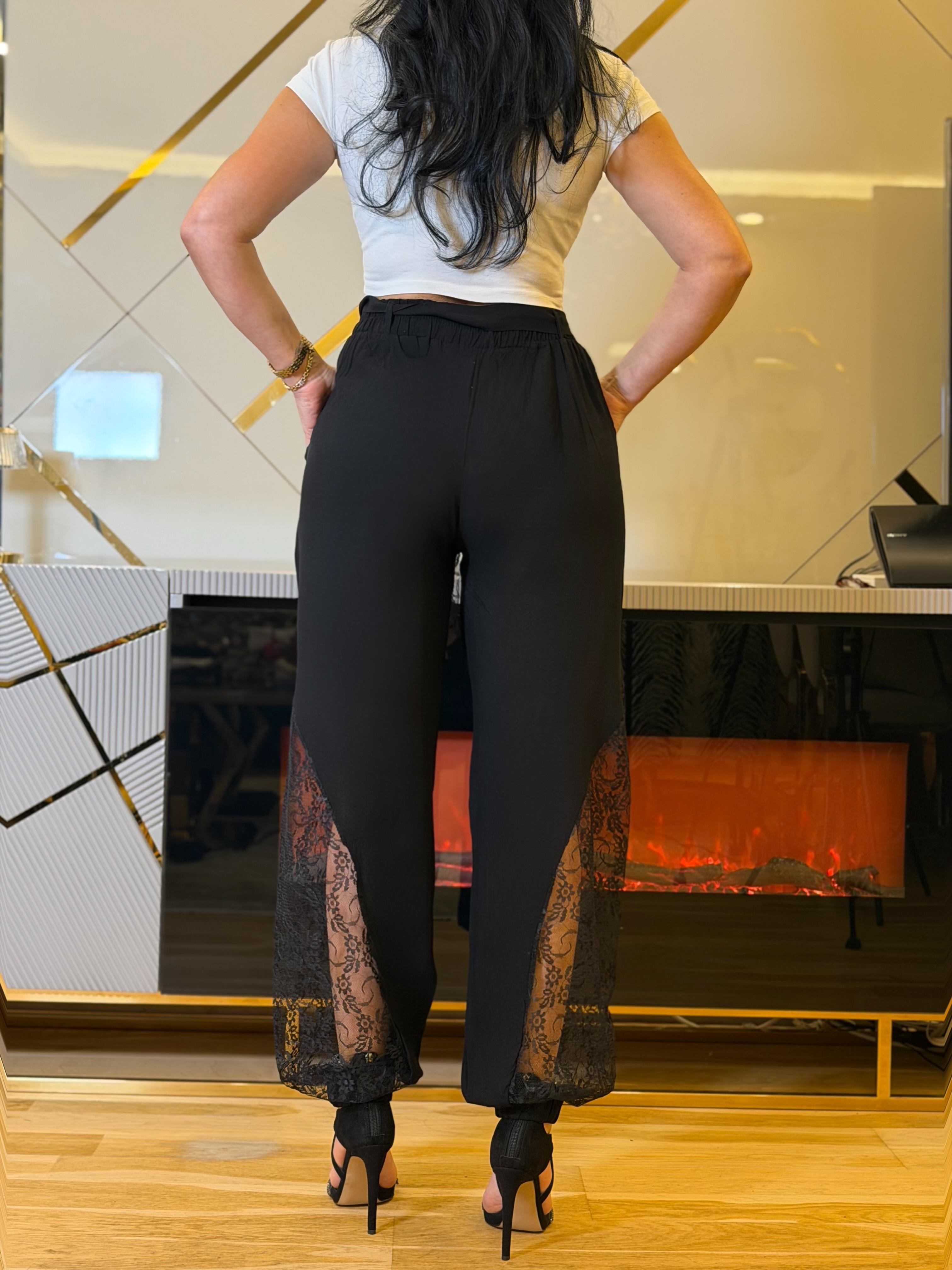 4929 Eluria siyah dantel detaylı şalvar4929