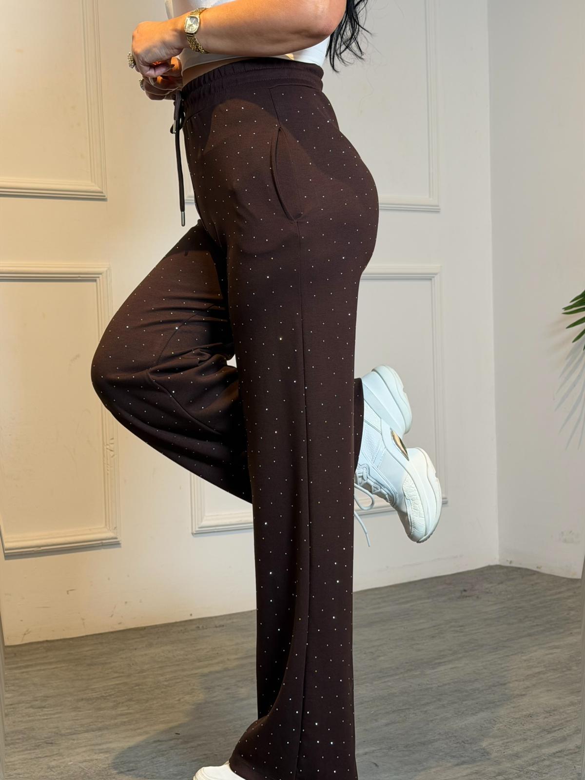 4947 Amelia taşlı kahverengi eşofman4947