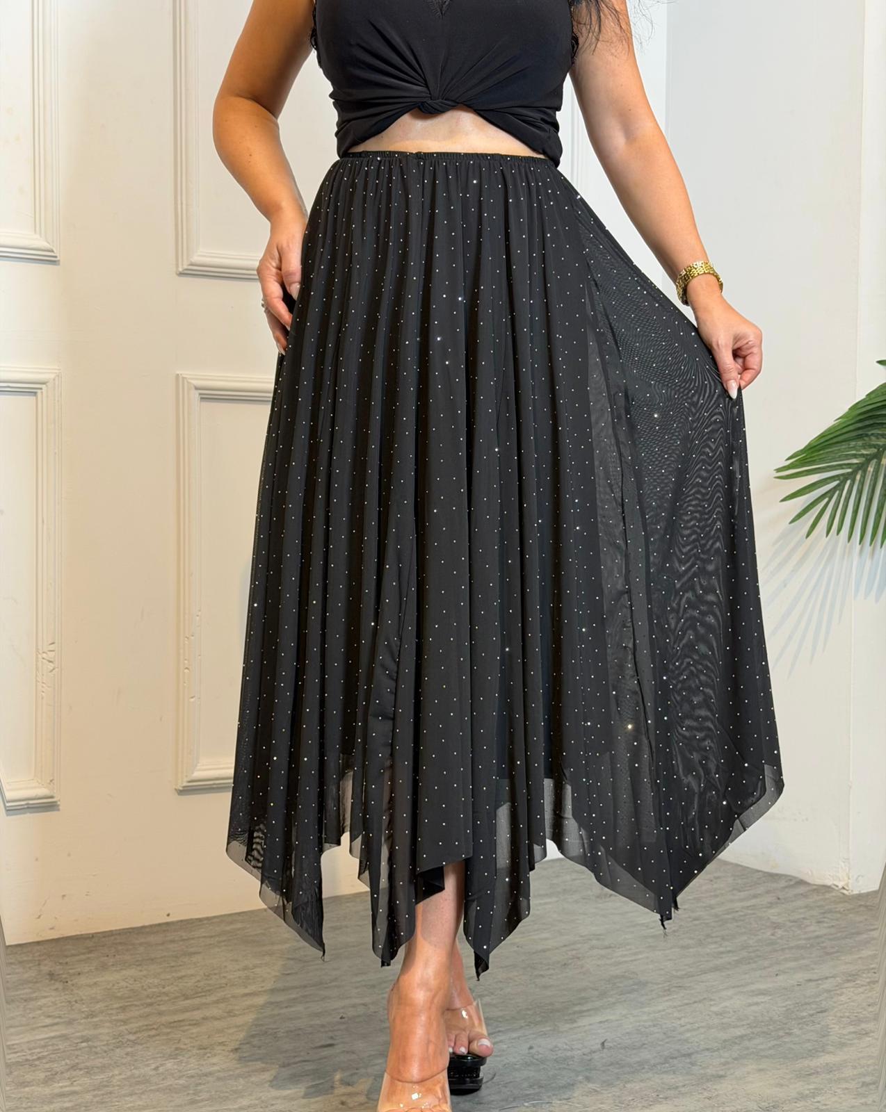 4949 Elias taşlı siyah tül etek4949