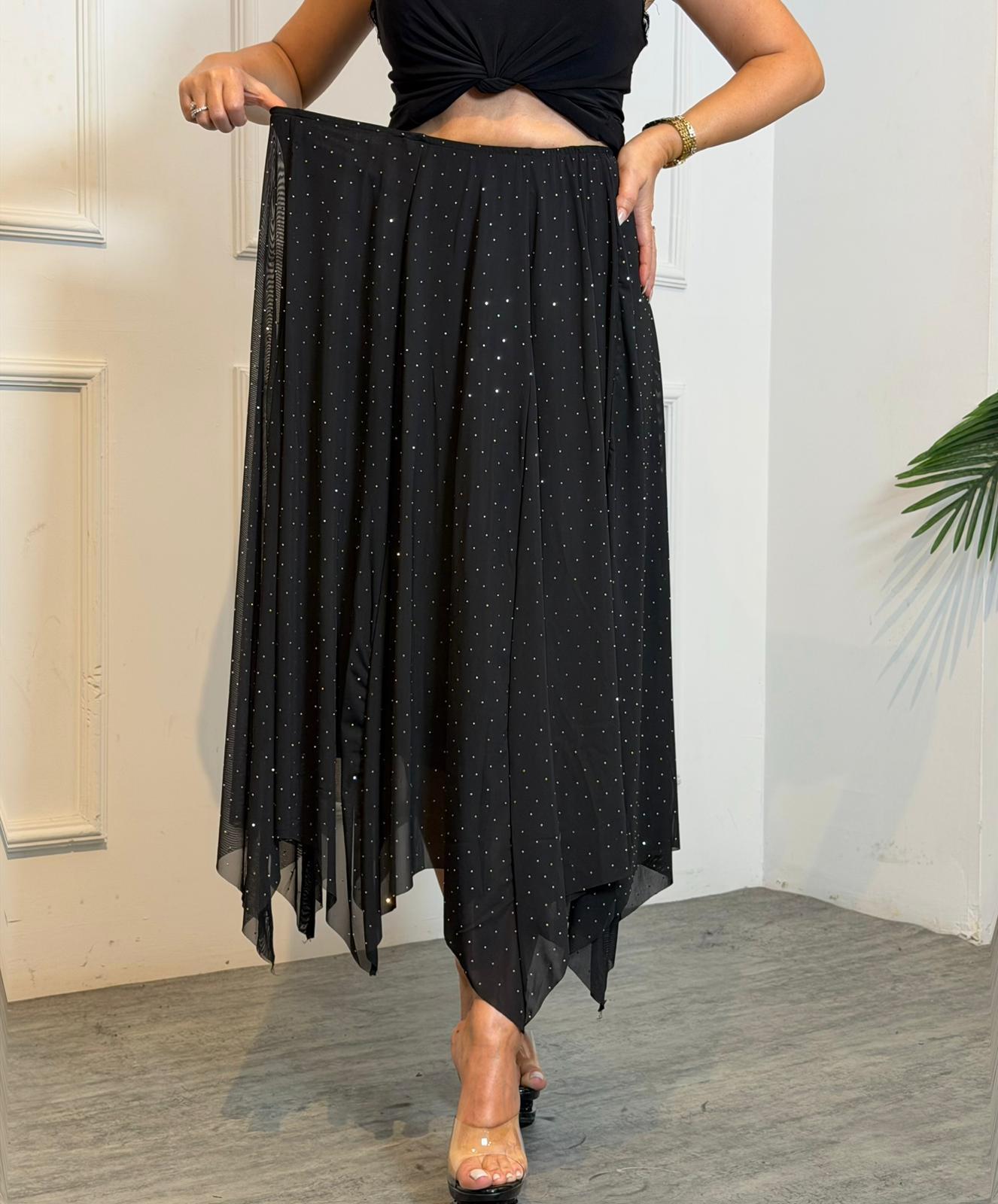 4949 Elias taşlı siyah tül etek4949