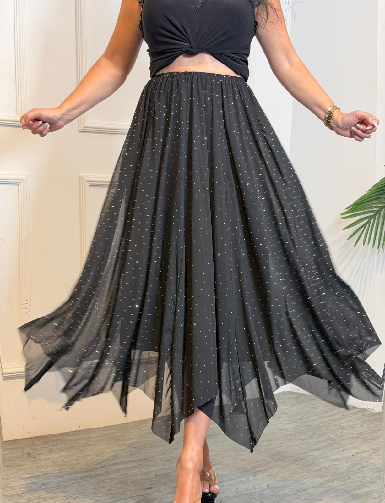 4949 Elias taşlı siyah tül etek4949