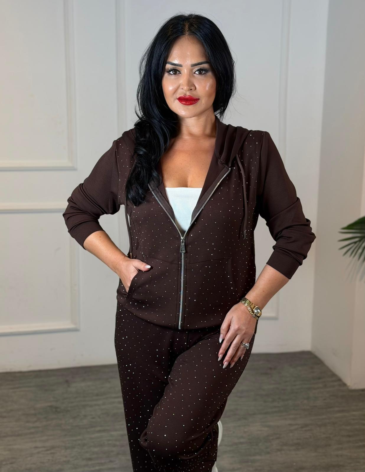 4951 Sofia taşlı kahverengi takım4951