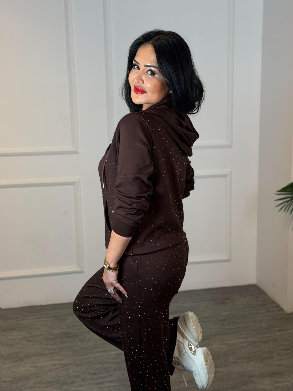 4951 Sofia taşlı kahverengi takım4951