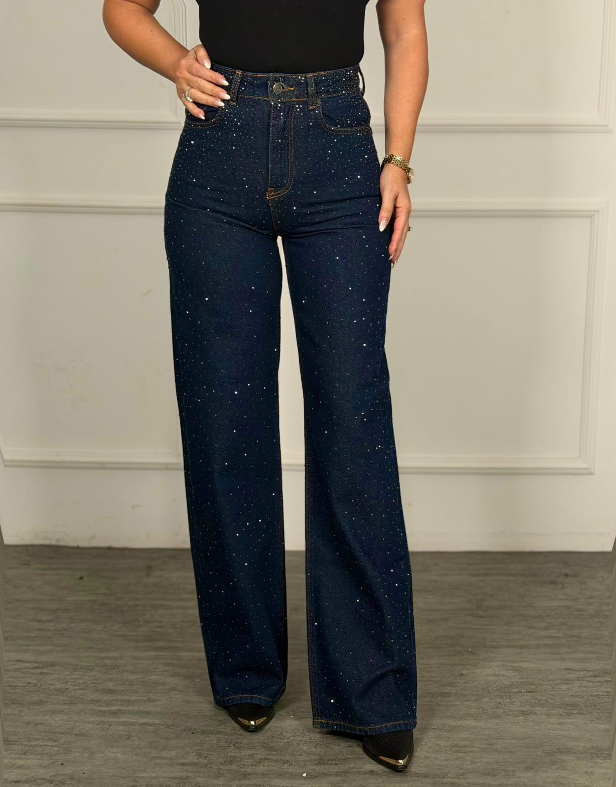 4952 Glamora taşlı lacivert pantolon4952