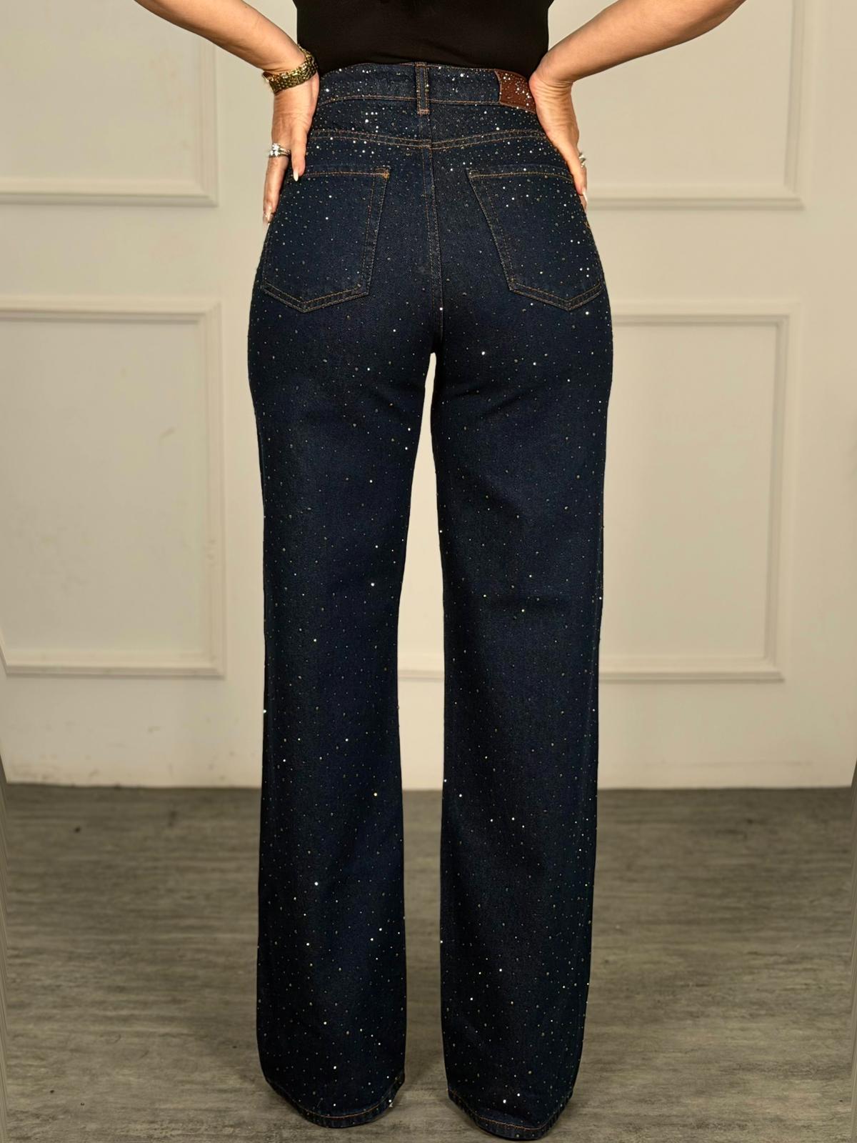 4952 Glamora taşlı lacivert pantolon4952