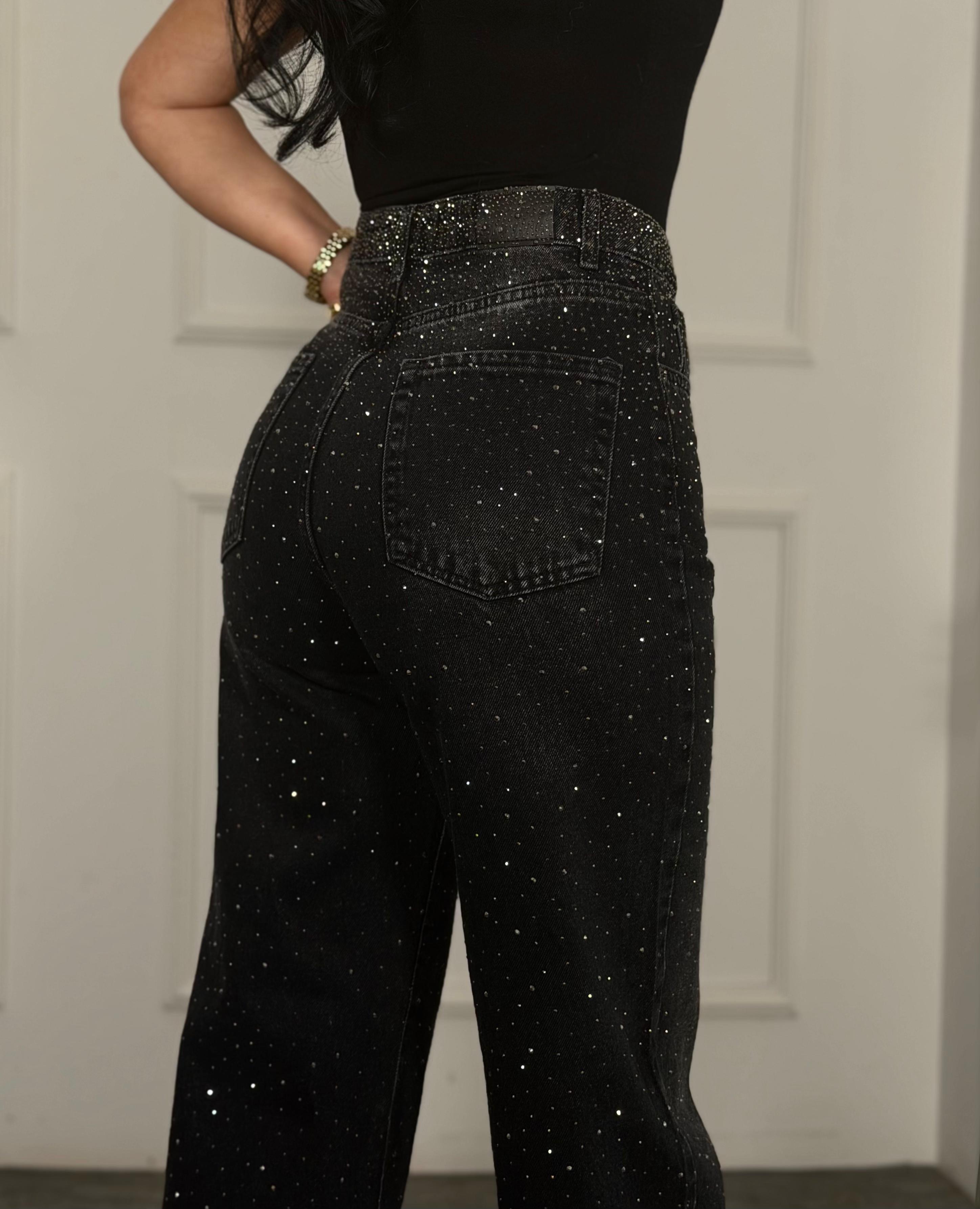 4952 Glamora taşlı siyah pantolon4952