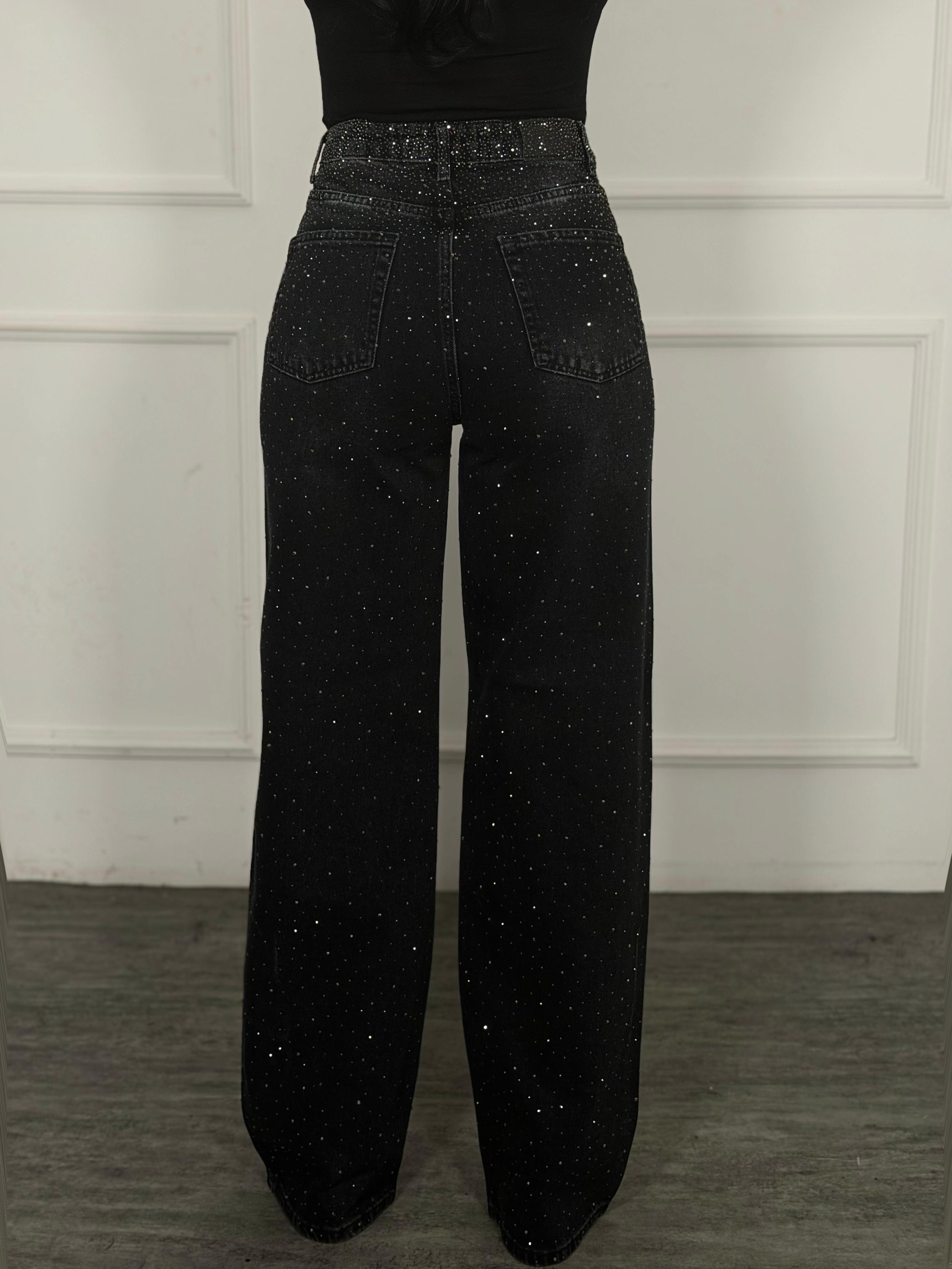 4952 Glamora taşlı siyah pantolon4952