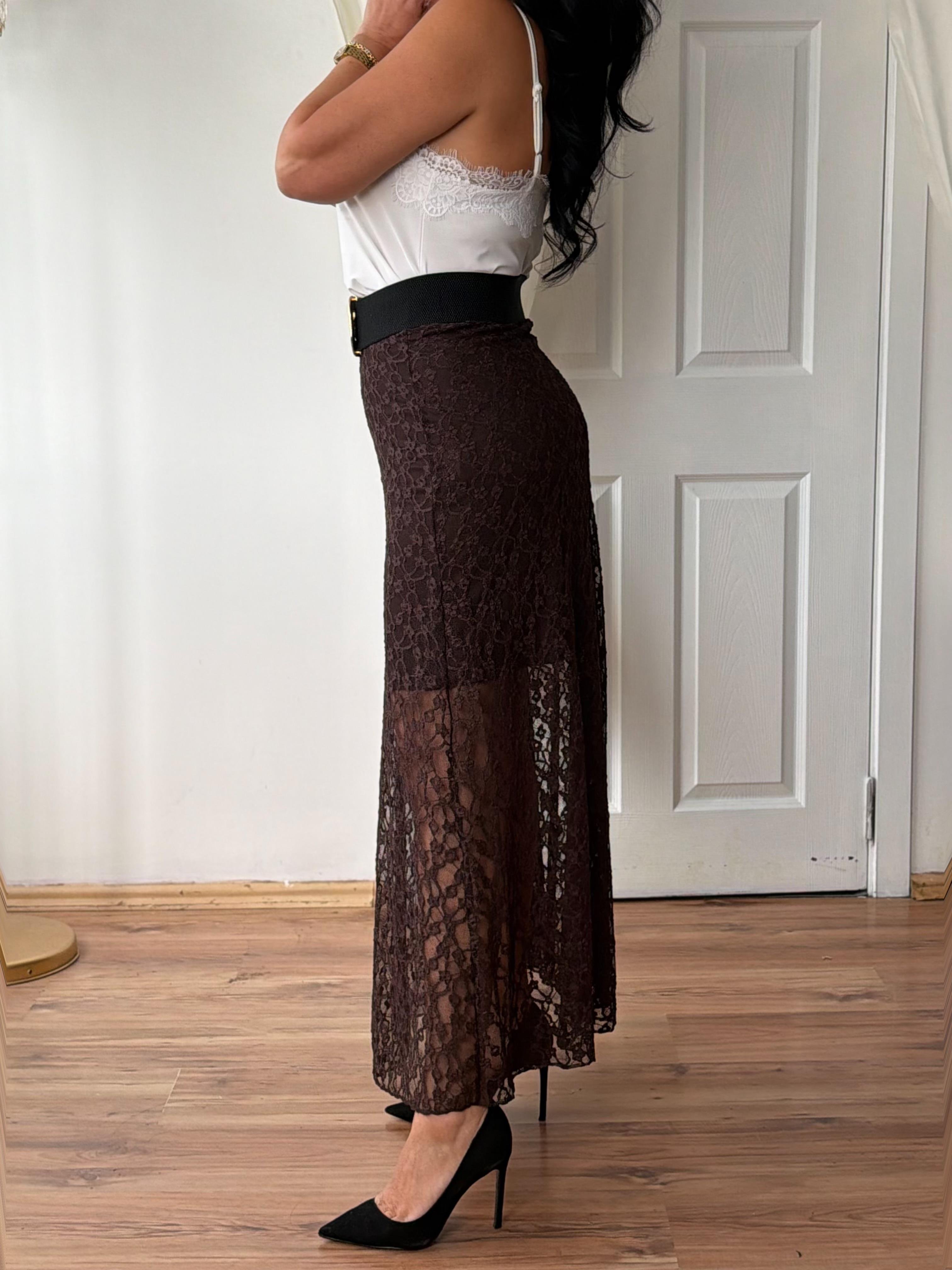 4966 Flora kahverengi dantel etek4966