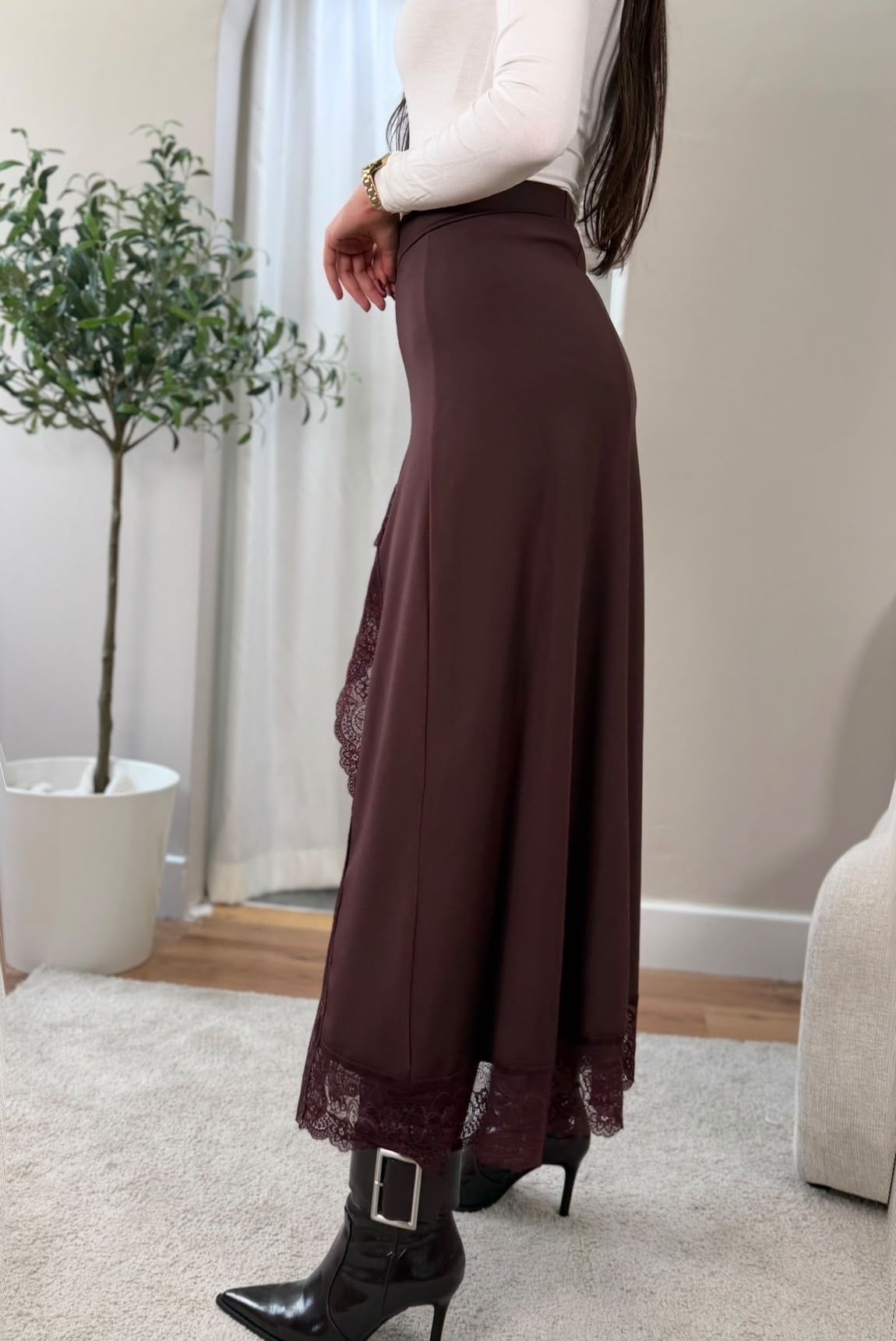 5009 Isabella  kahverengi dantelli etek5009