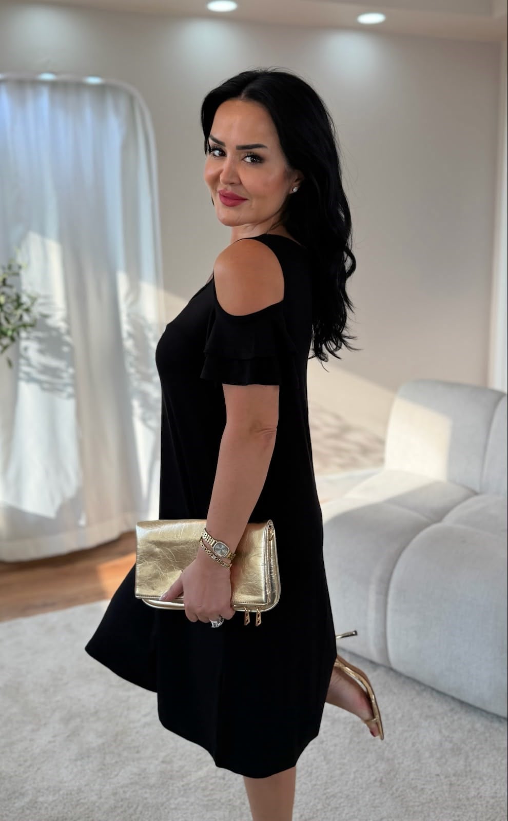 5031 Lavin Omuz Detaylı Siyah Elbise5031