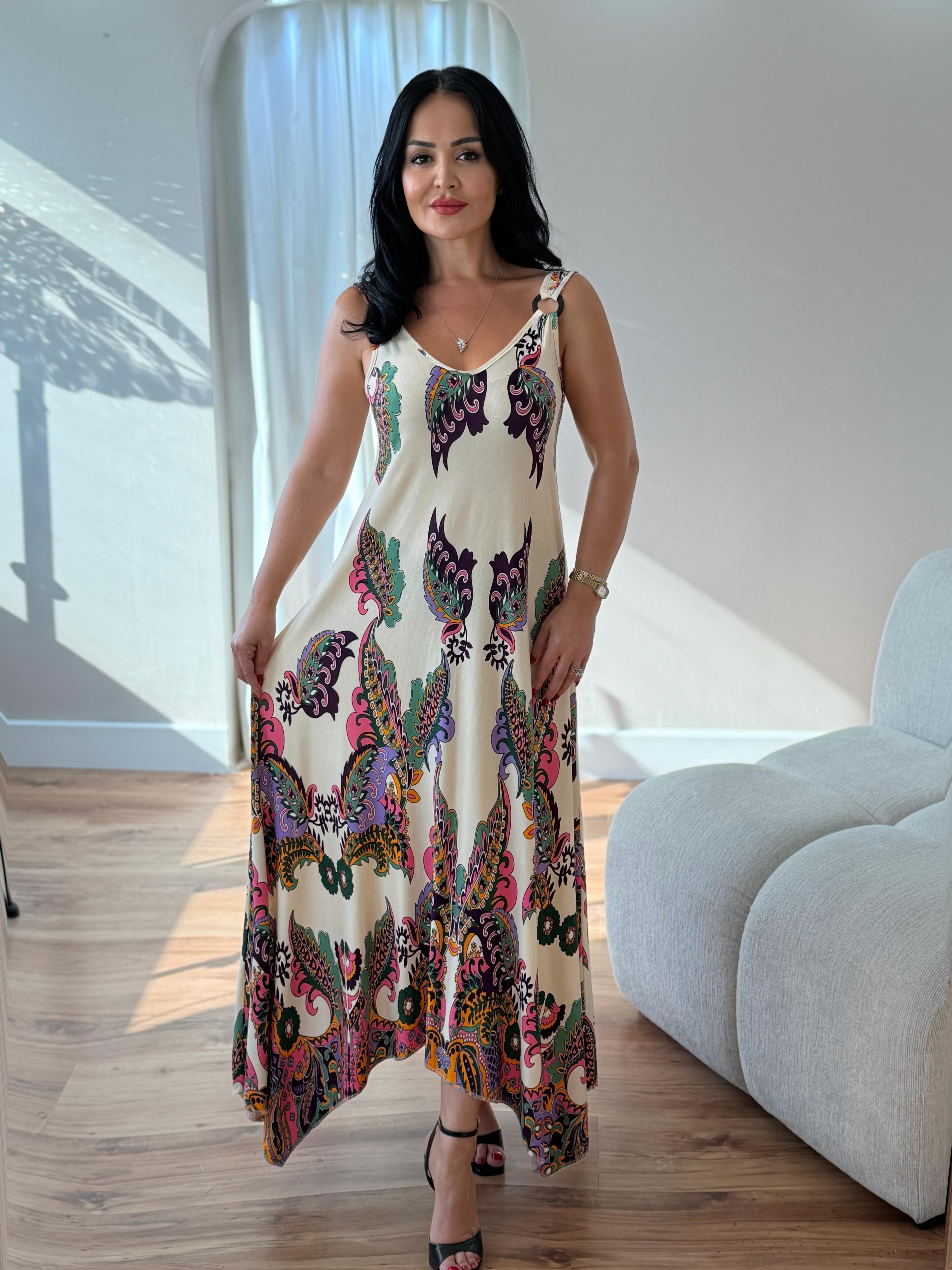 5033 Diora Beyaz Halka Detaylı Elbise5033