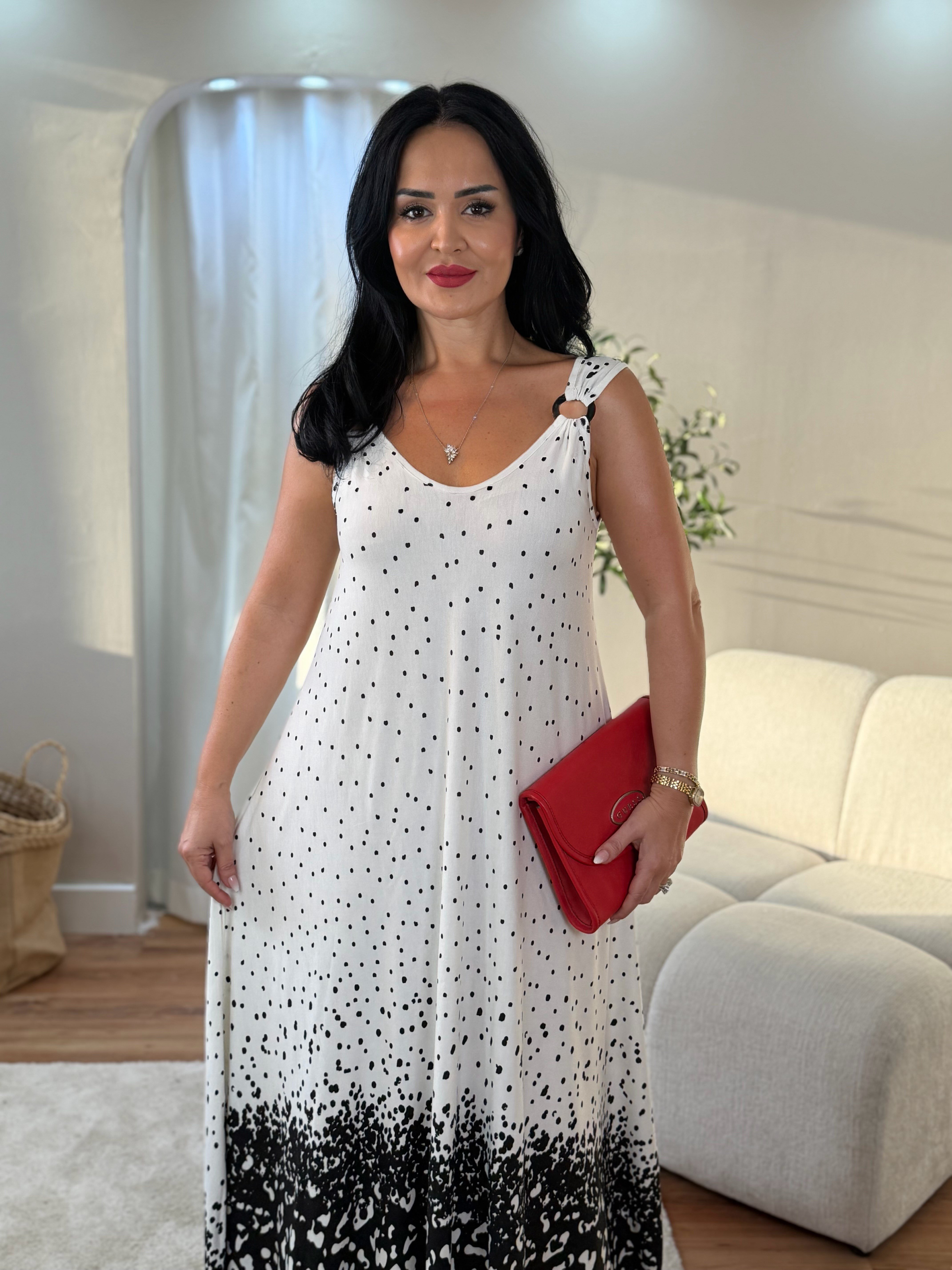 5033 Etek Ucu Leoparlı Siyah Halka Detaylı Elbise5033