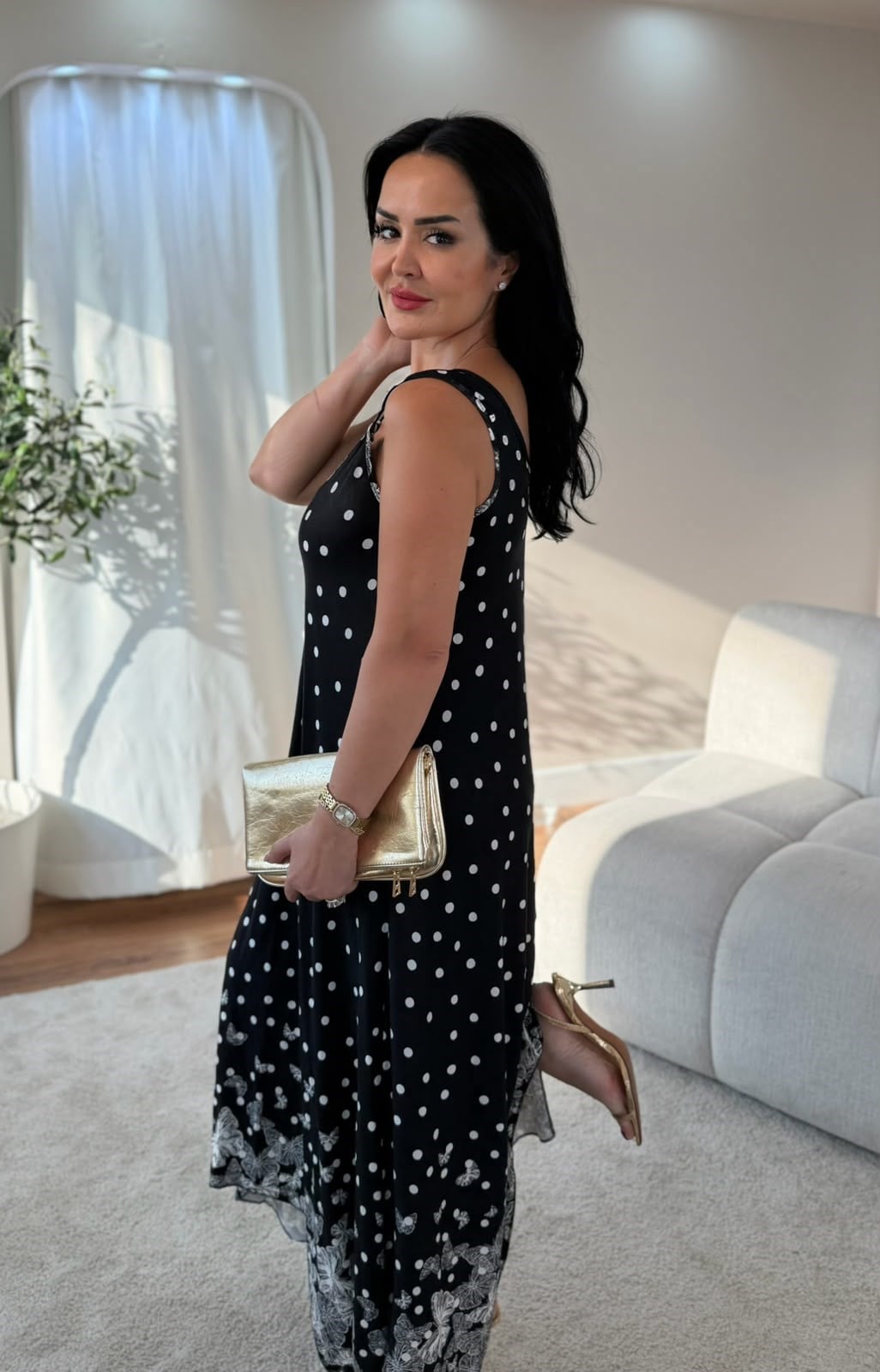 5033 Flora Benekli Kelebek Desenli Halka Detaylı Elbise5033