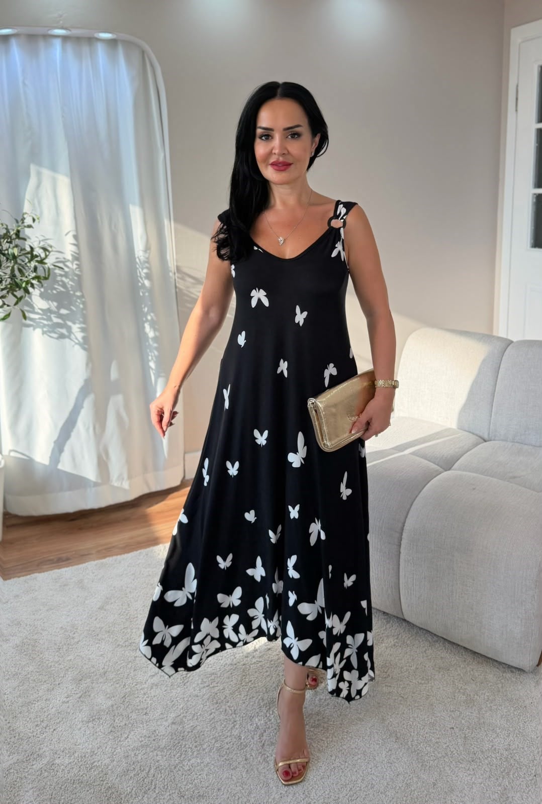 5033 Flora Kelebek Desenli Halka Detaylı Elbise5033