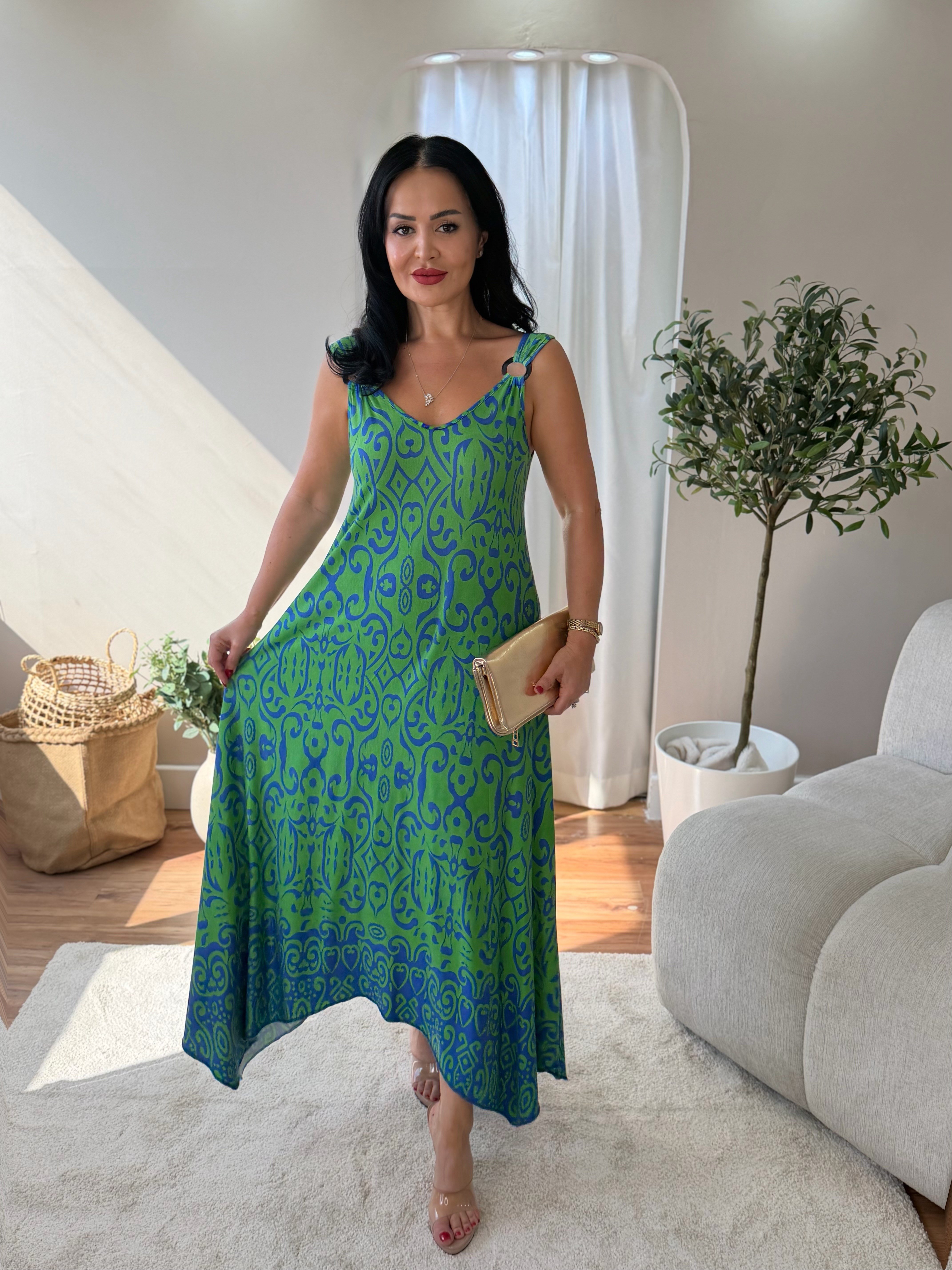 5033 Flora  Yeşil Halka Detaylı Elbise5033
