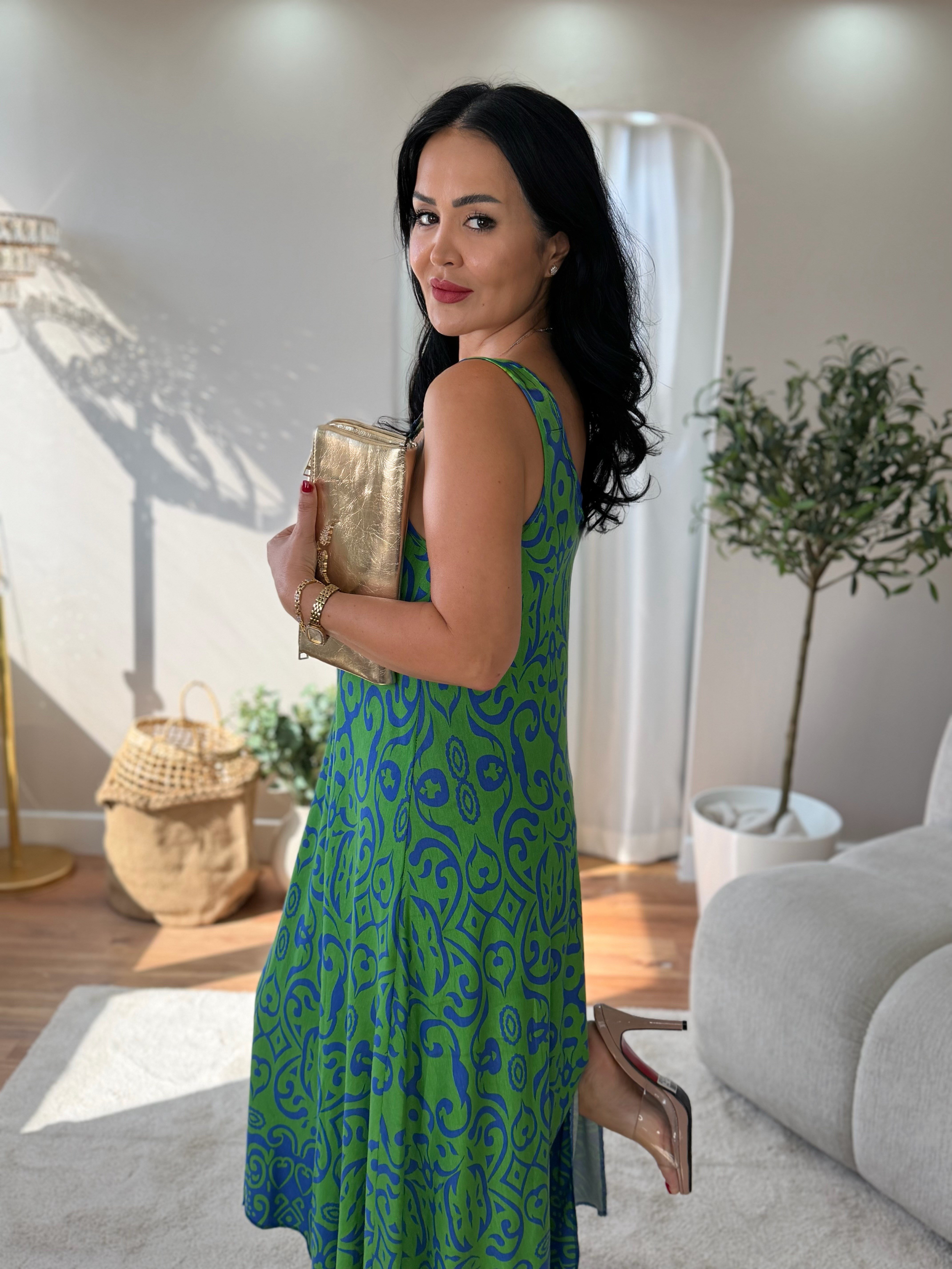 5033 Flora  Yeşil Halka Detaylı Elbise5033