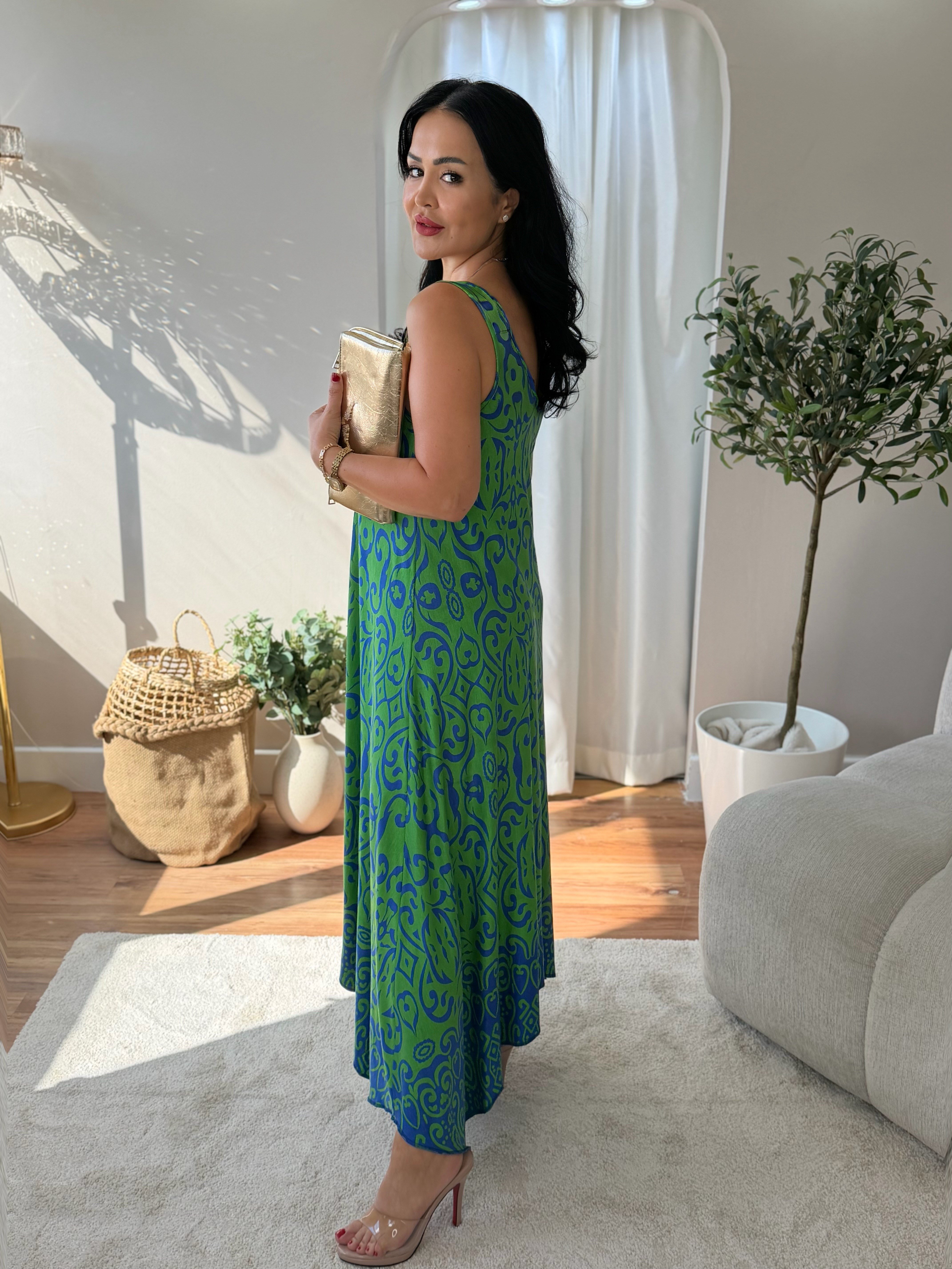 5033 Flora  Yeşil Halka Detaylı Elbise5033