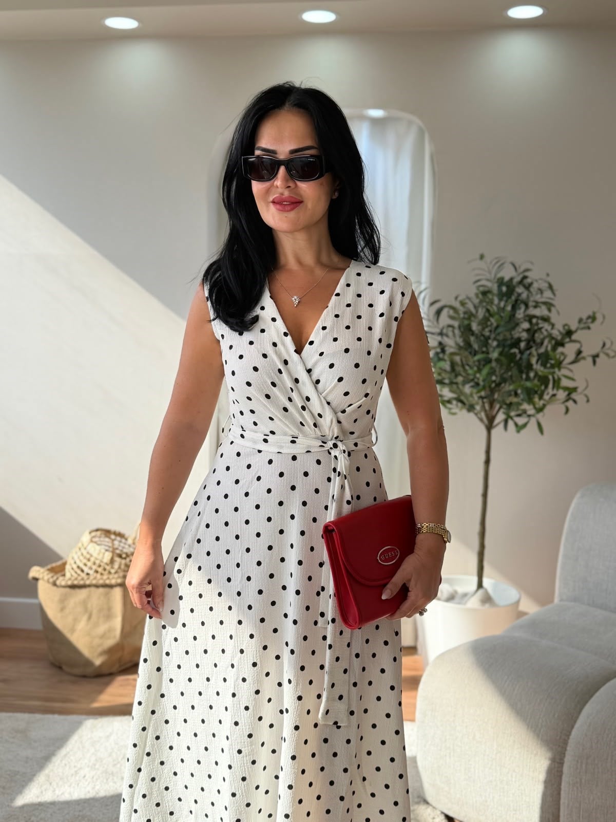 5036 Blair Puantiyeli Beyaz Elbise5036