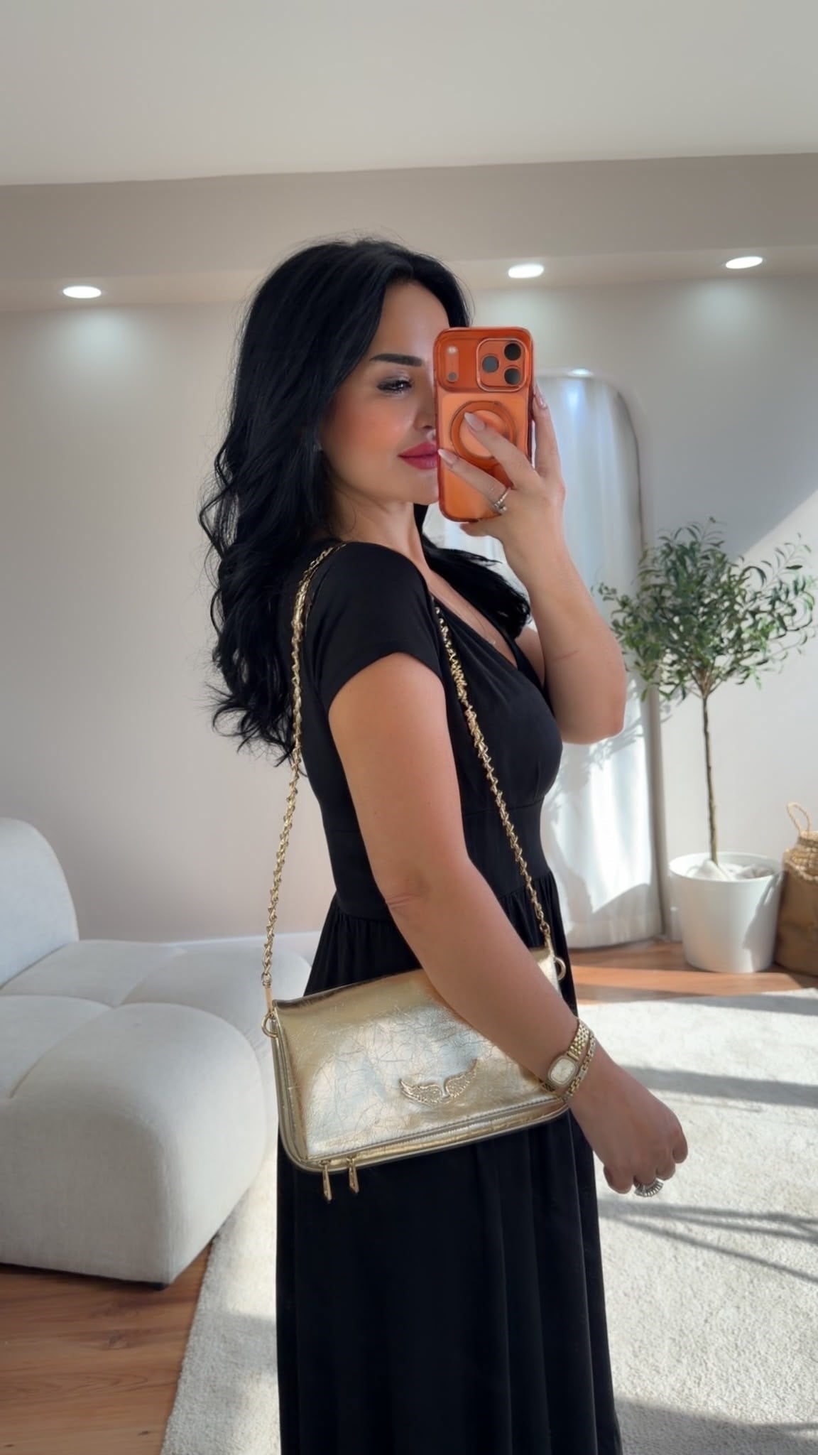 5041 Palma Siyah Uzun Elbise5041