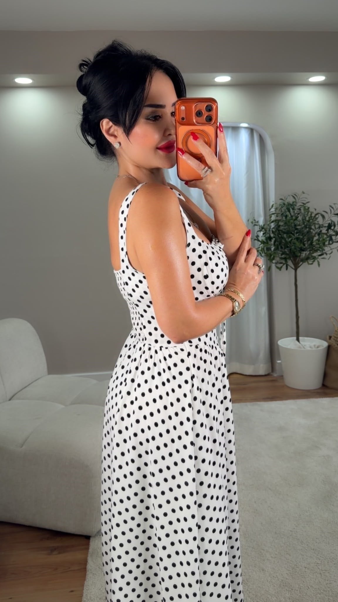 5043 Pooly Puantiyeli Beyaz Elbise5043