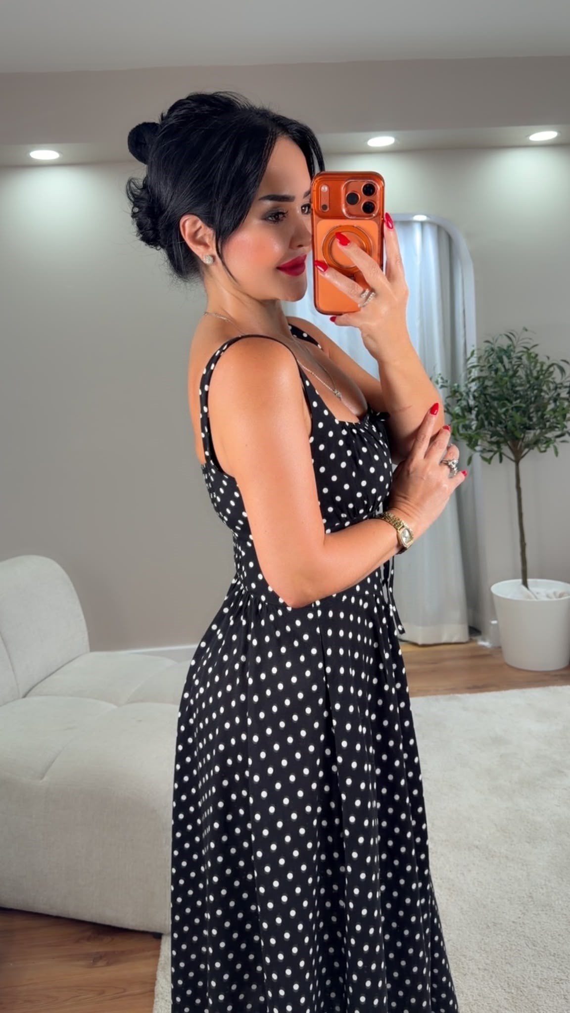 5043 Pooly Puantiyeli Siyah Elbise5043