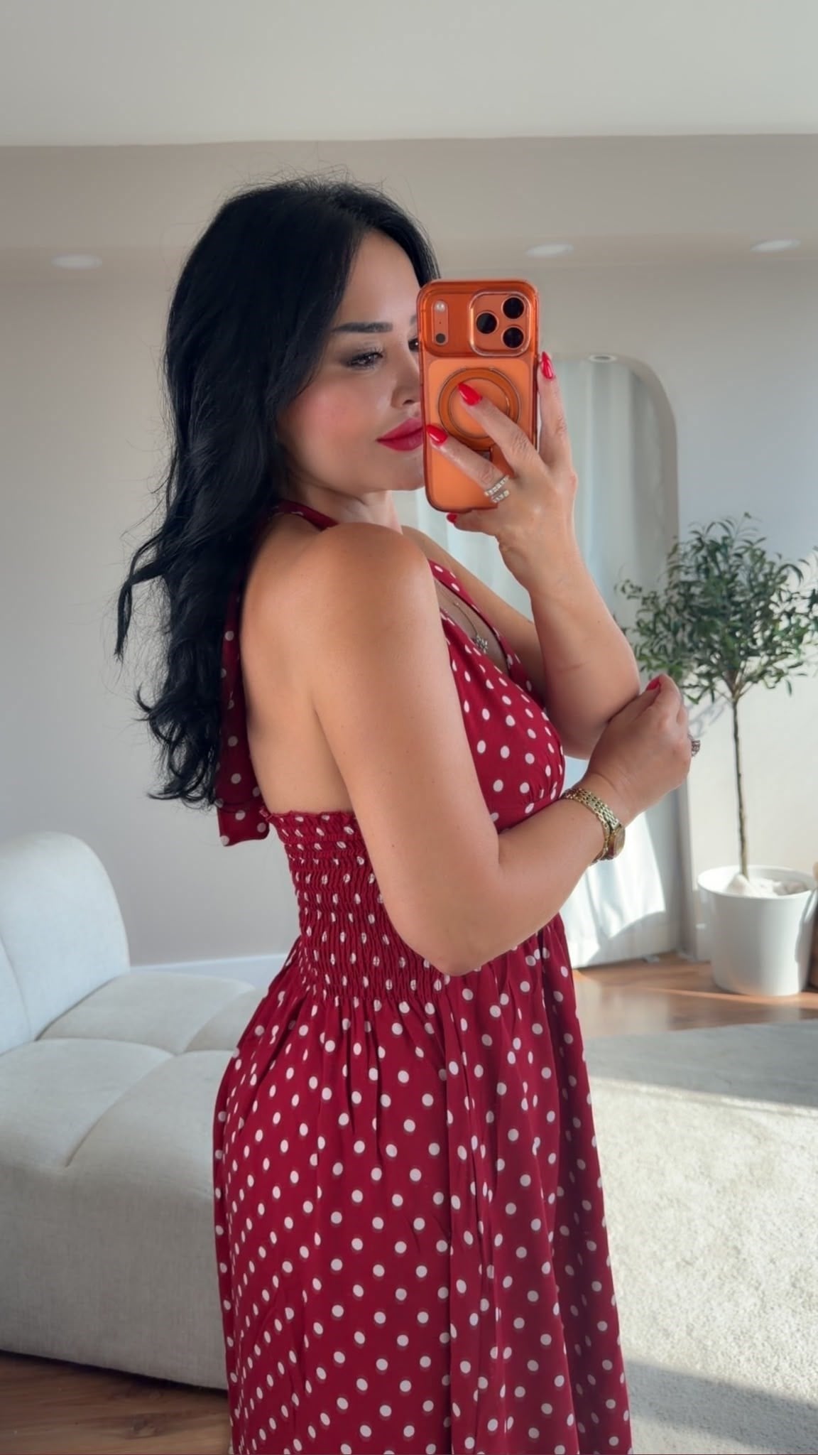 5044 Alina Kırmızı  Puantiyeli  Elbise5044