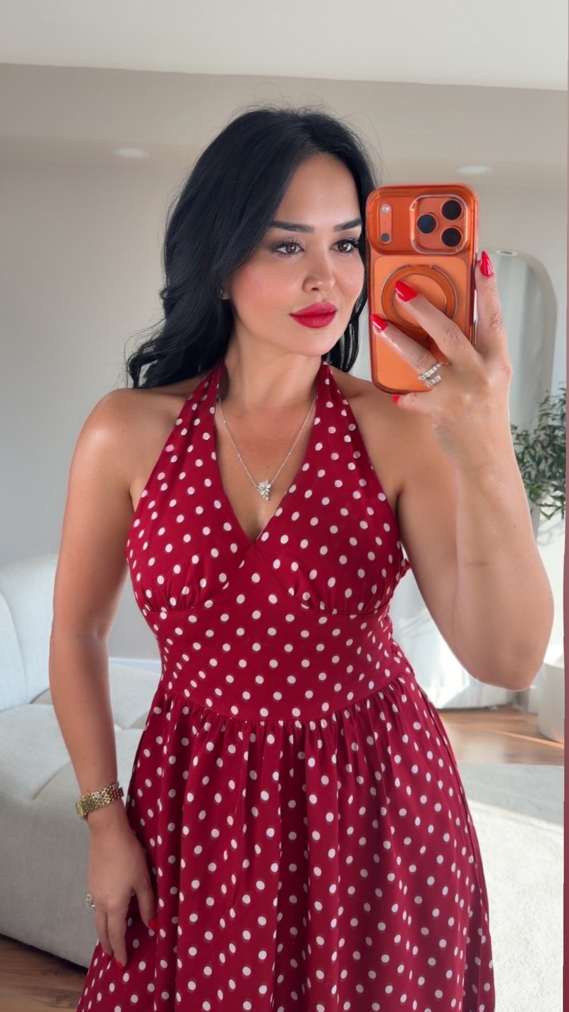 5044 Alina Kırmızı  Puantiyeli  Elbise5044