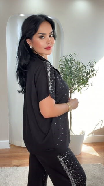 5069 Rena Taşlı Siyah Eşofman Takımı5069