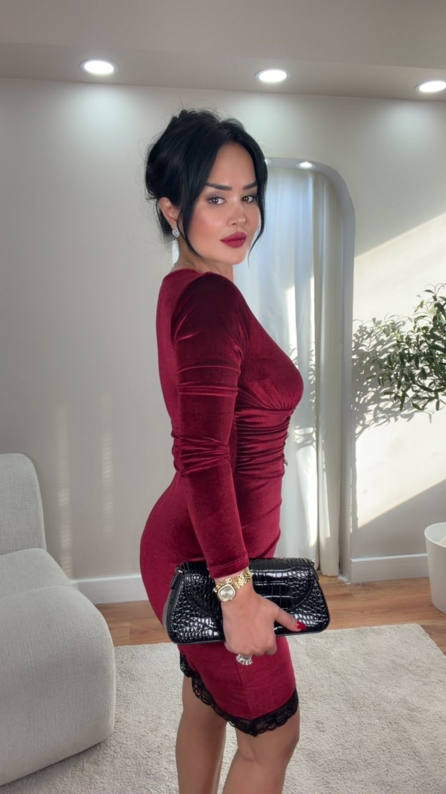 5091 Nicoletta kadife bordo elbise5091