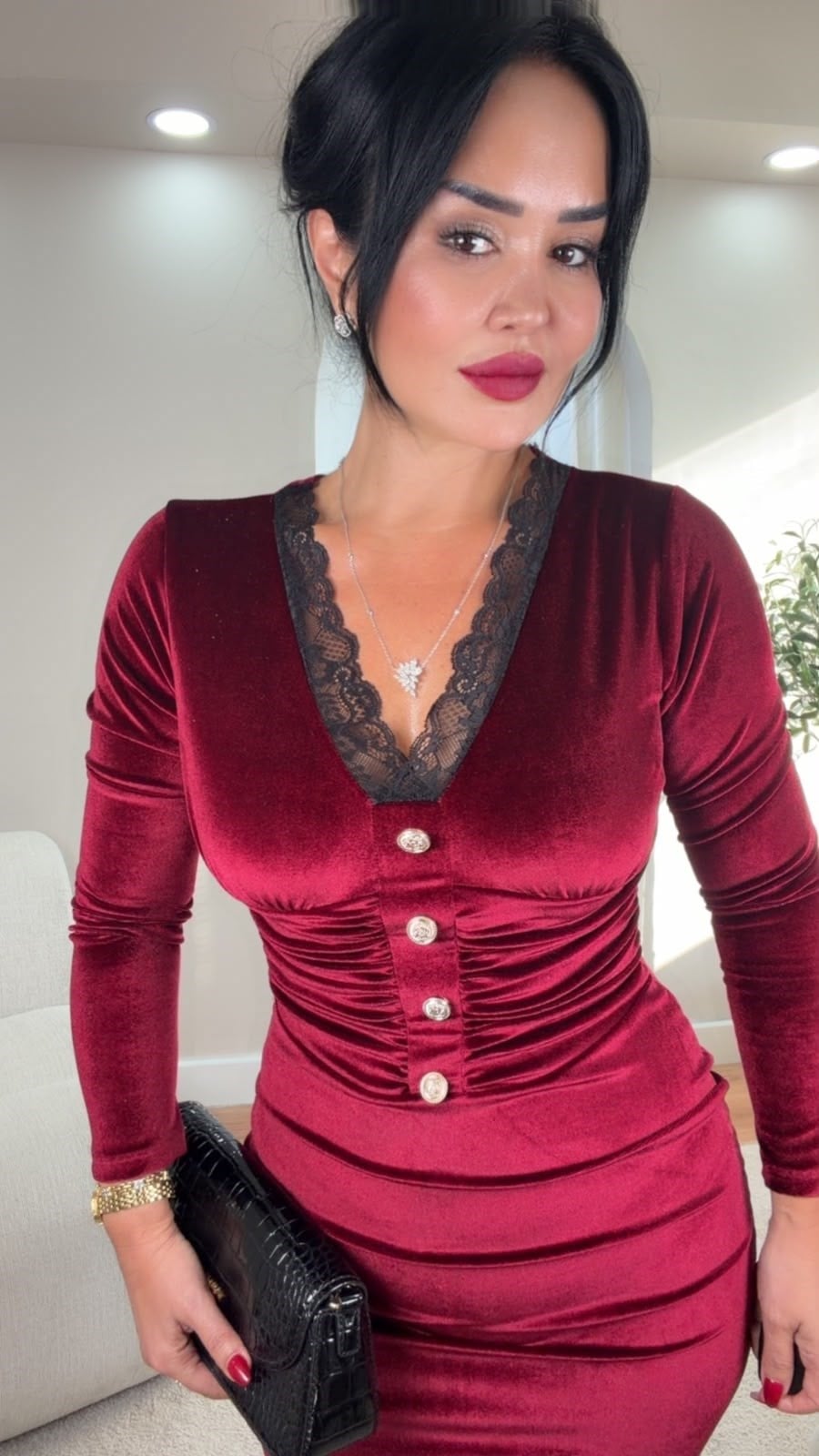 5091 Nicoletta kadife bordo elbise5091