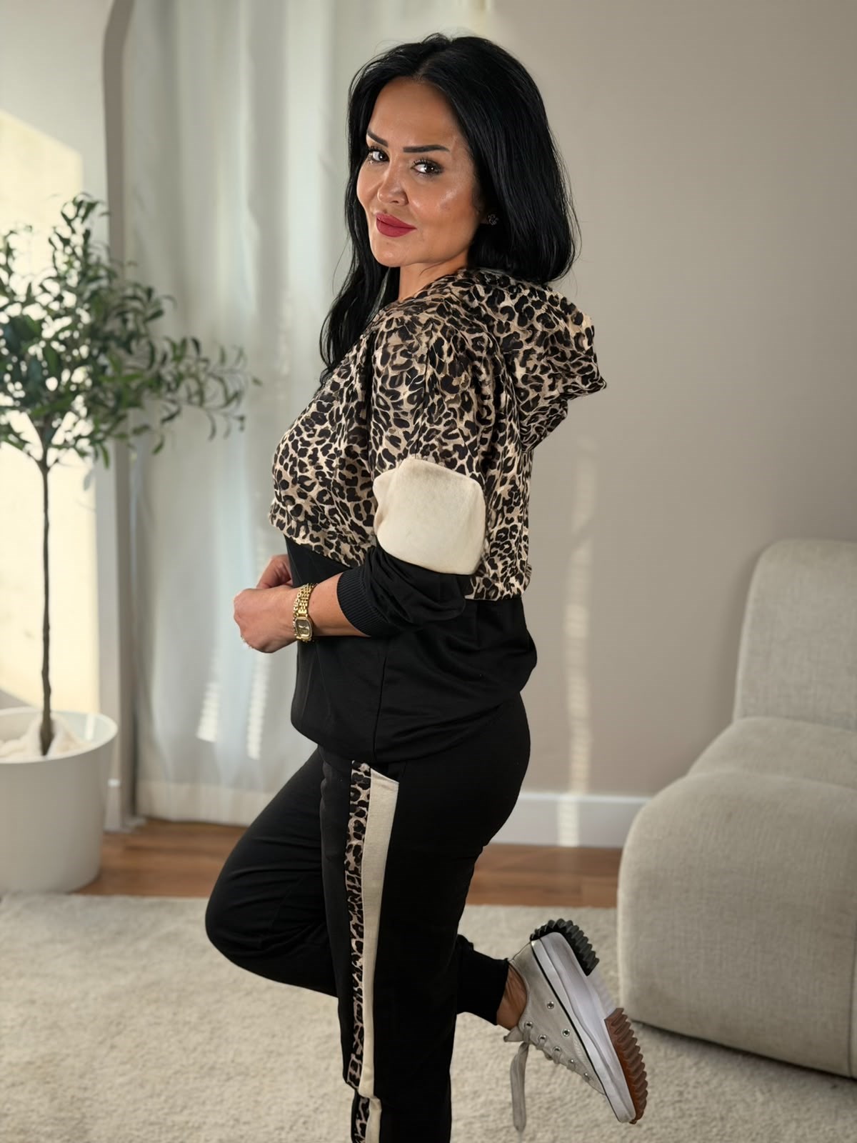 5098 Leopar detaylı paça eşofman takım5098