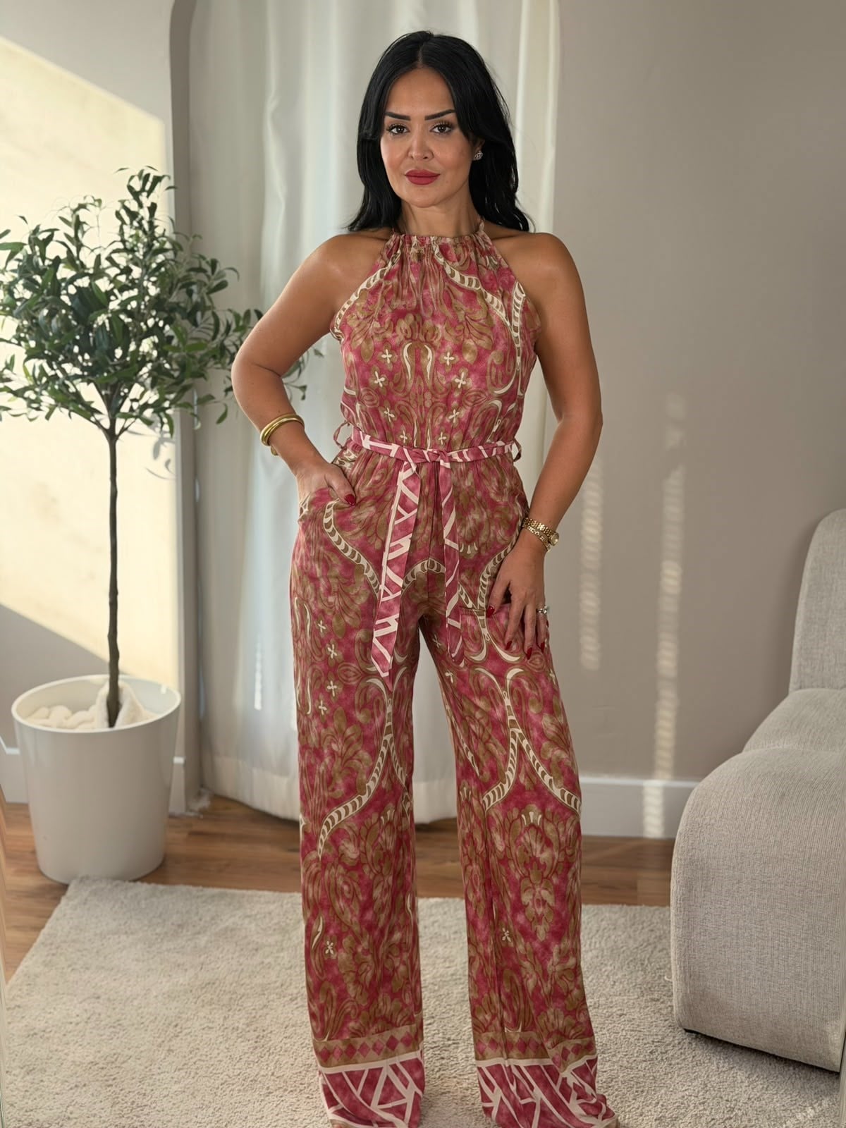 6000 Alessia pembe desenli elbise6000