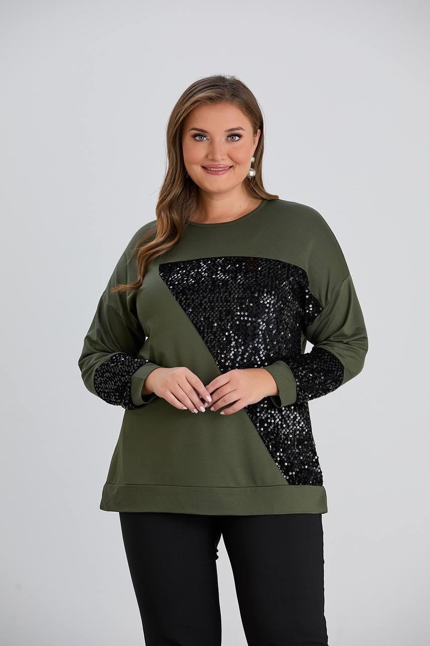 Lance Siyah Payetli Yeşil BluzCRV
