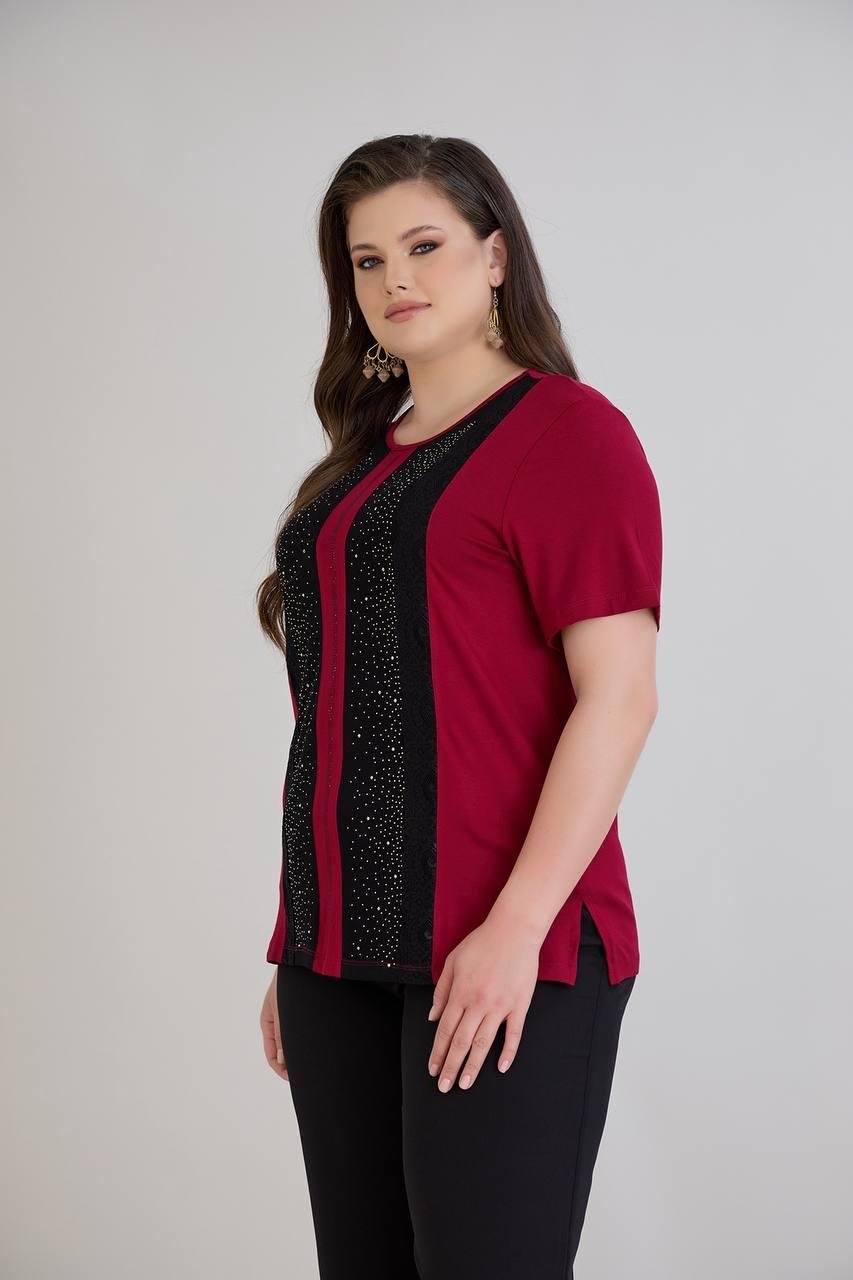 Starla Bordo Taşlı BluzCRV