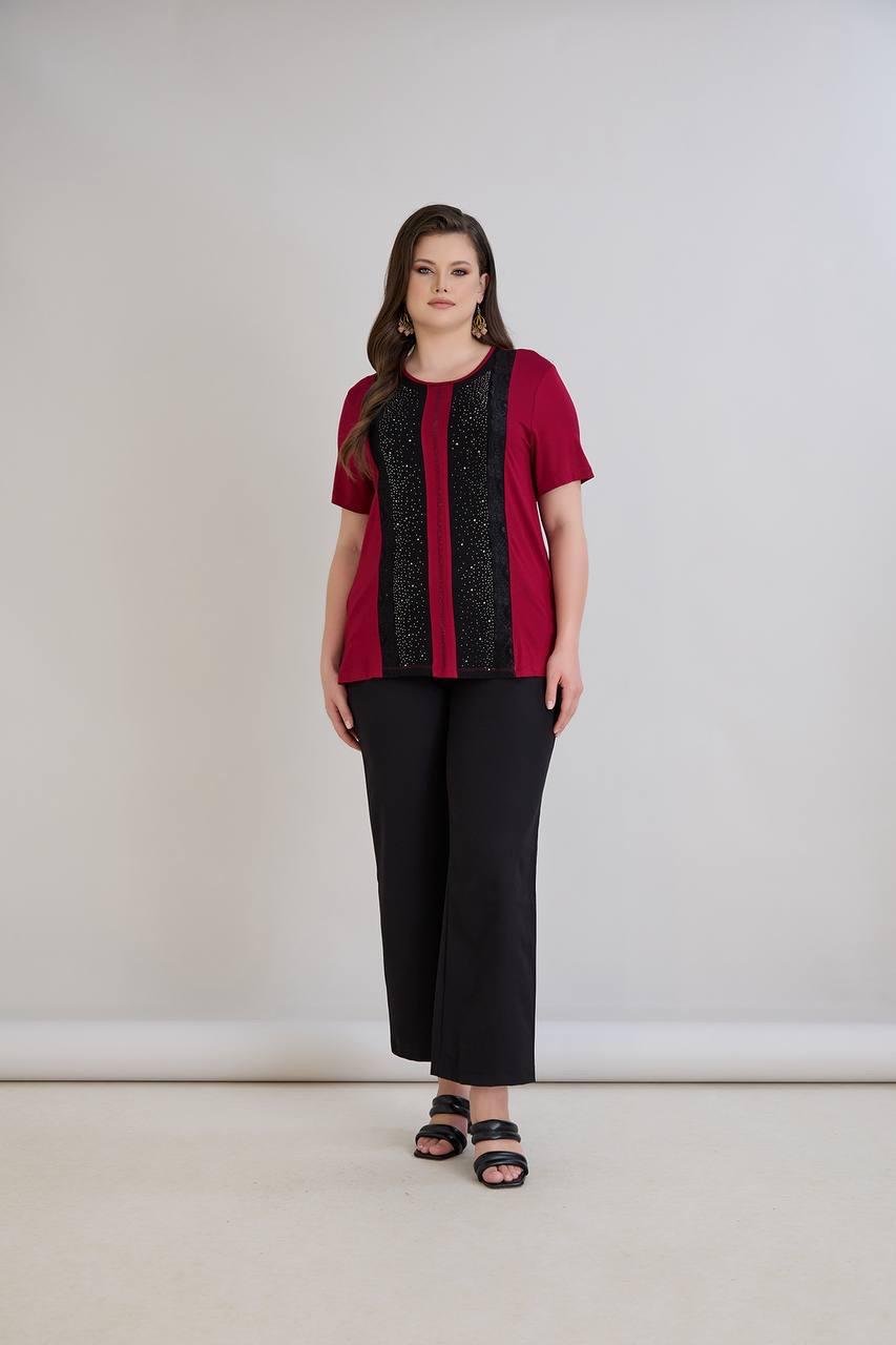 Starla Bordo Taşlı BluzCRV