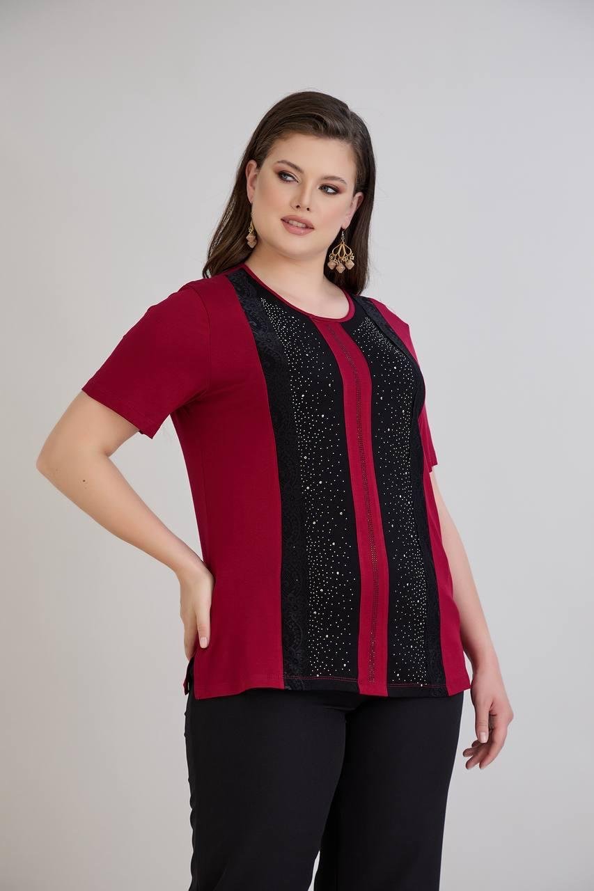 Starla Bordo Taşlı BluzCRV