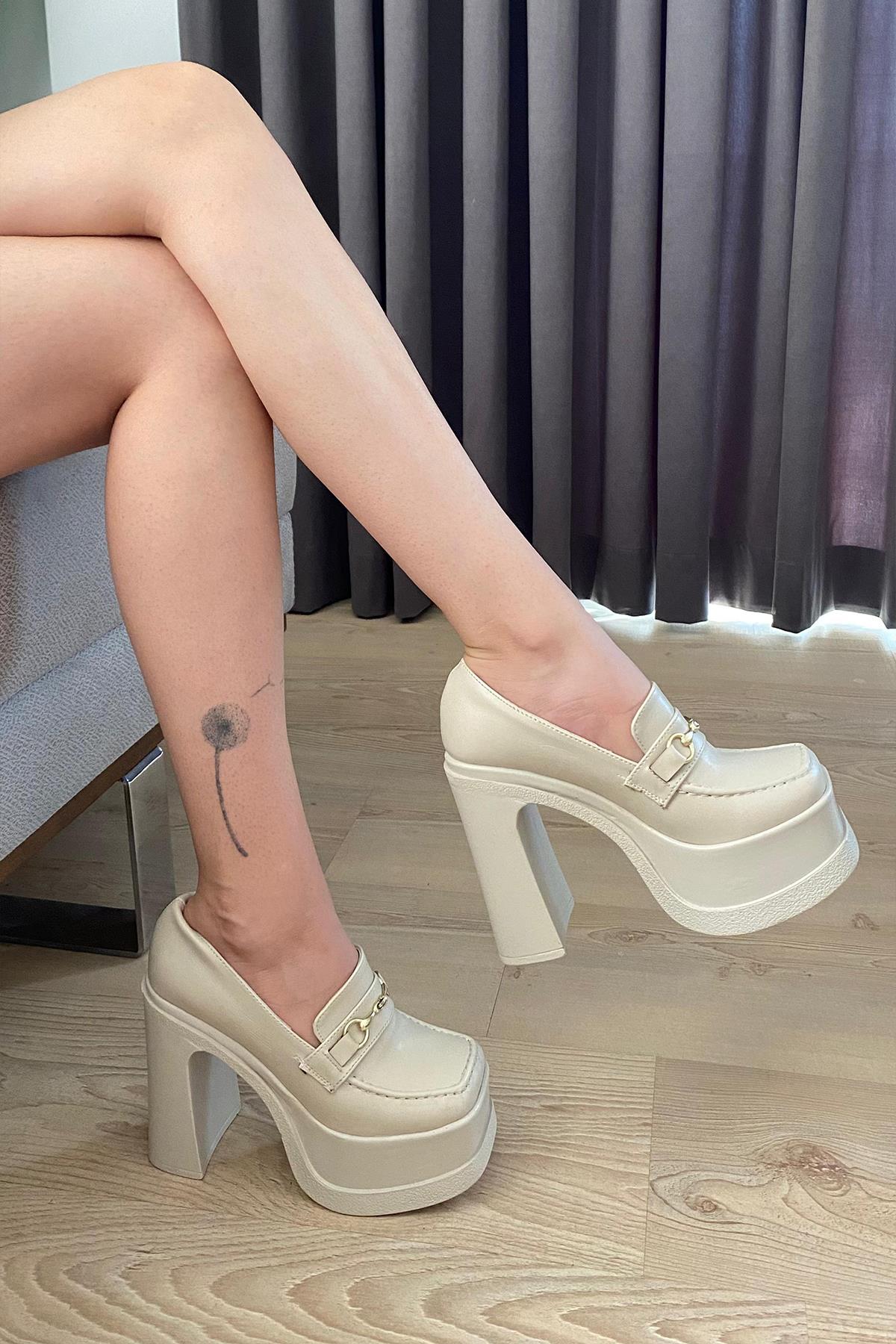 Kadın Clara İnce Tokalı Lofer Model 12 cm  Platform Topuklu Ayakkabı