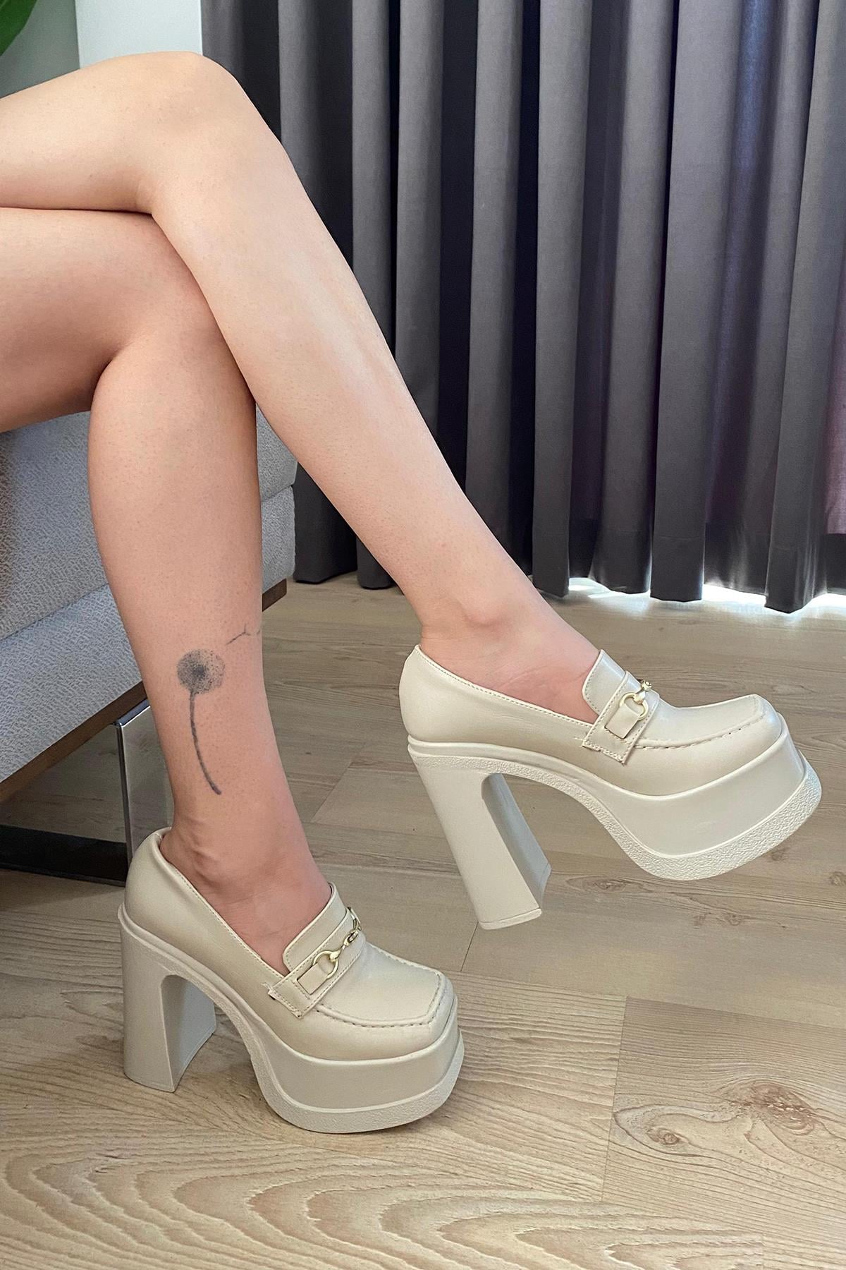Kadın Clara İnce Tokalı Lofer Model 12 cm  Platform Topuklu Ayakkabı