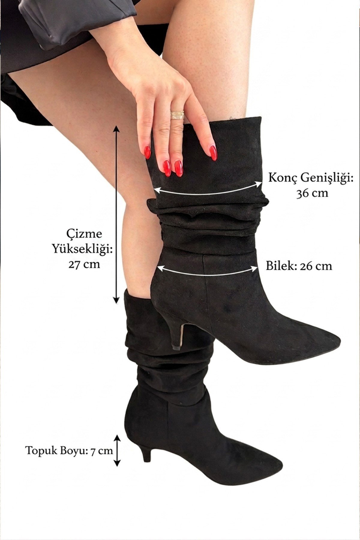 Kadın Donna Siyah Süet Körüklü Sivri Burun Çivi Topuk Kısa Çizme