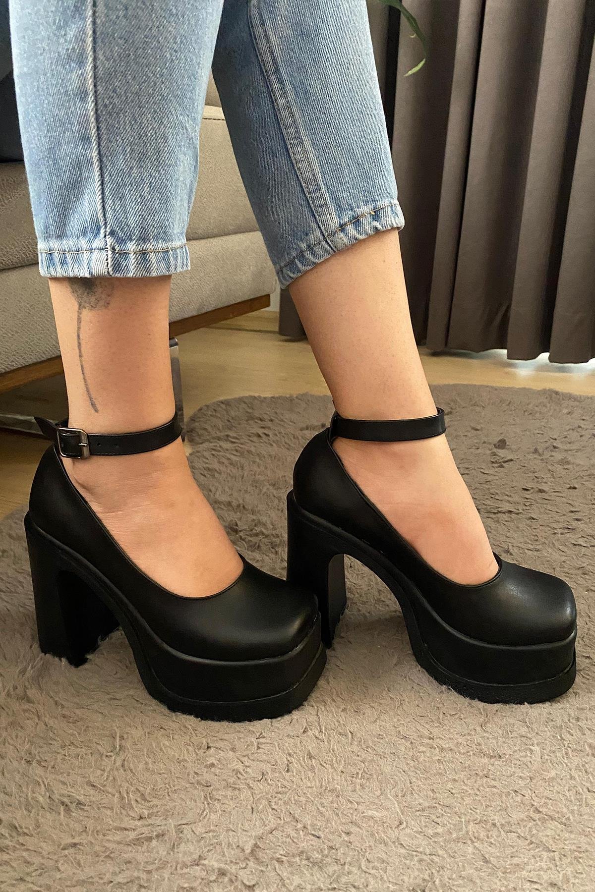 Kadın Elanor Bilekten Bağlamal (12 cm ) Platform Topuklu Ayakkabı