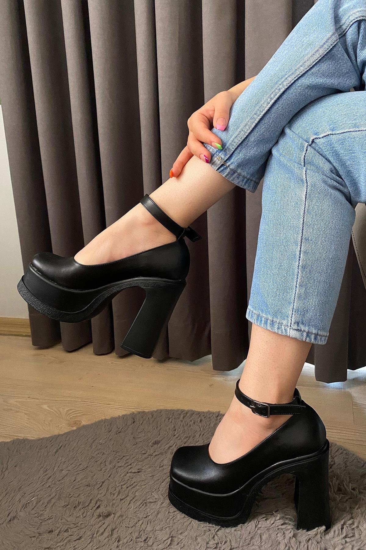 Kadın Elanor Bilekten Bağlamal (12 cm ) Platform Topuklu Ayakkabı