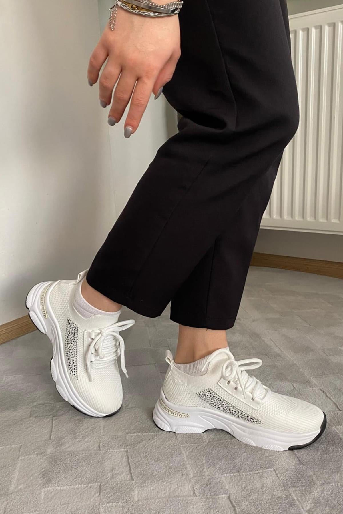 Kadın Fabri Triko Taşlı Spor Ayakkabı & Sneaker