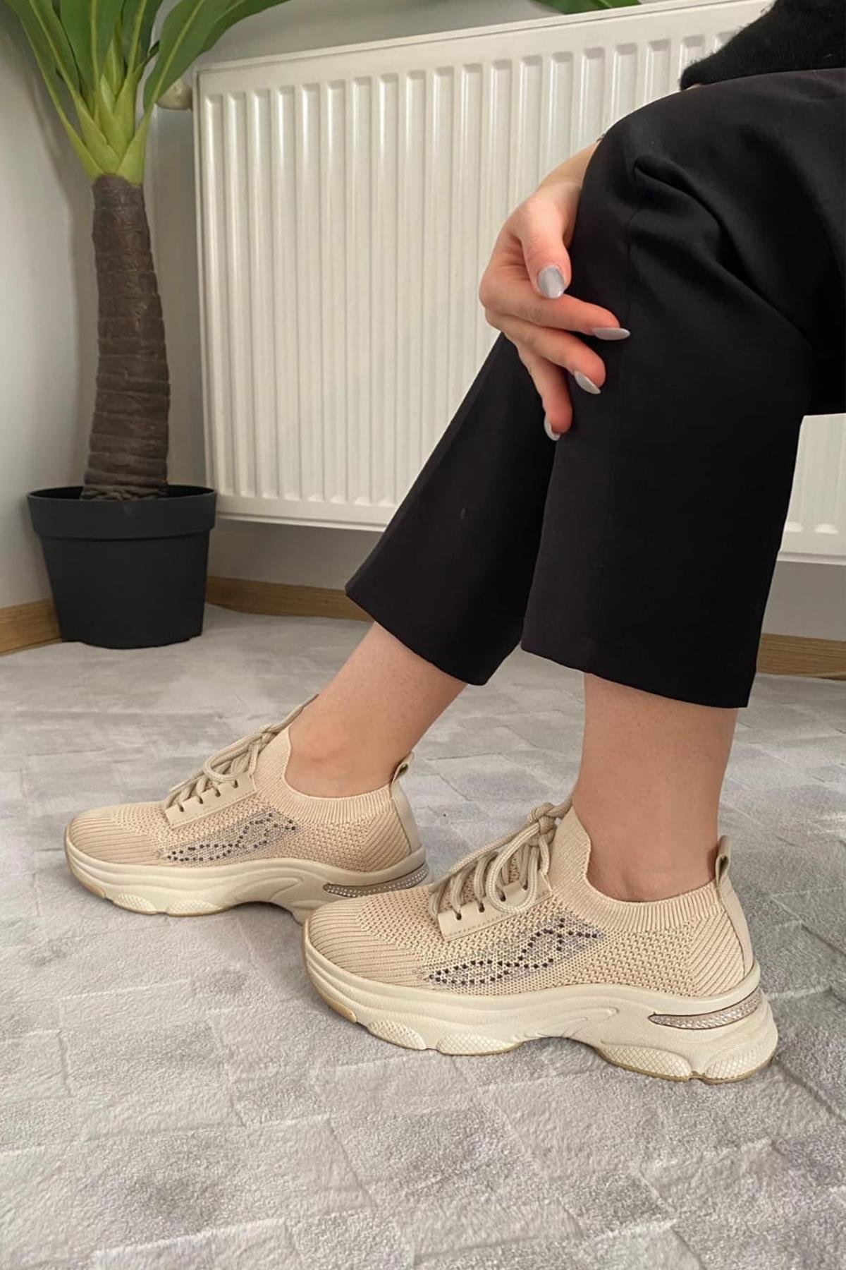 Kadın Fabri Triko Taşlı Spor Ayakkabı & Sneaker