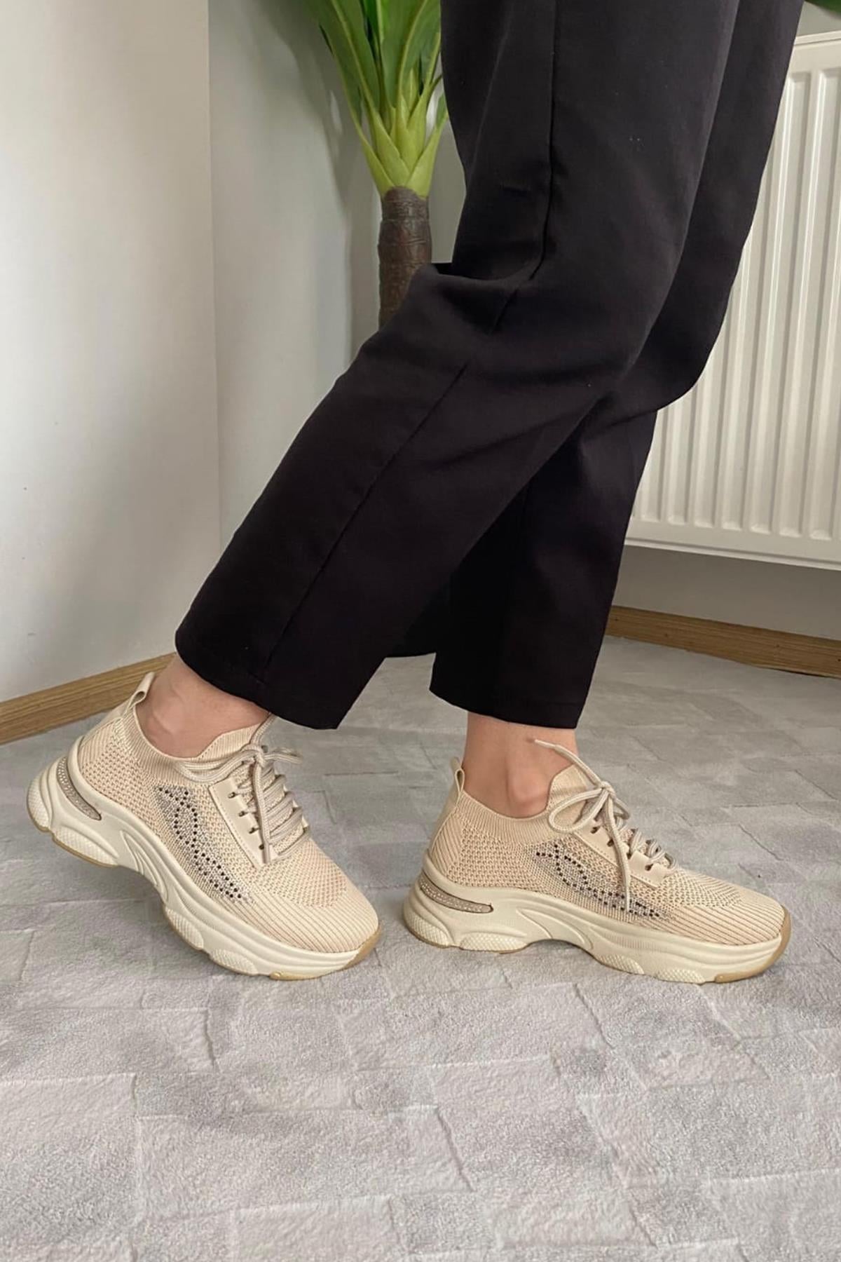 Kadın Fabri Triko Taşlı Spor Ayakkabı & Sneaker