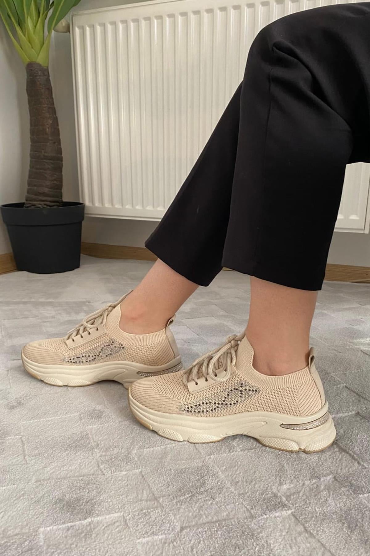 Kadın Fabri Triko Taşlı Spor Ayakkabı & Sneaker