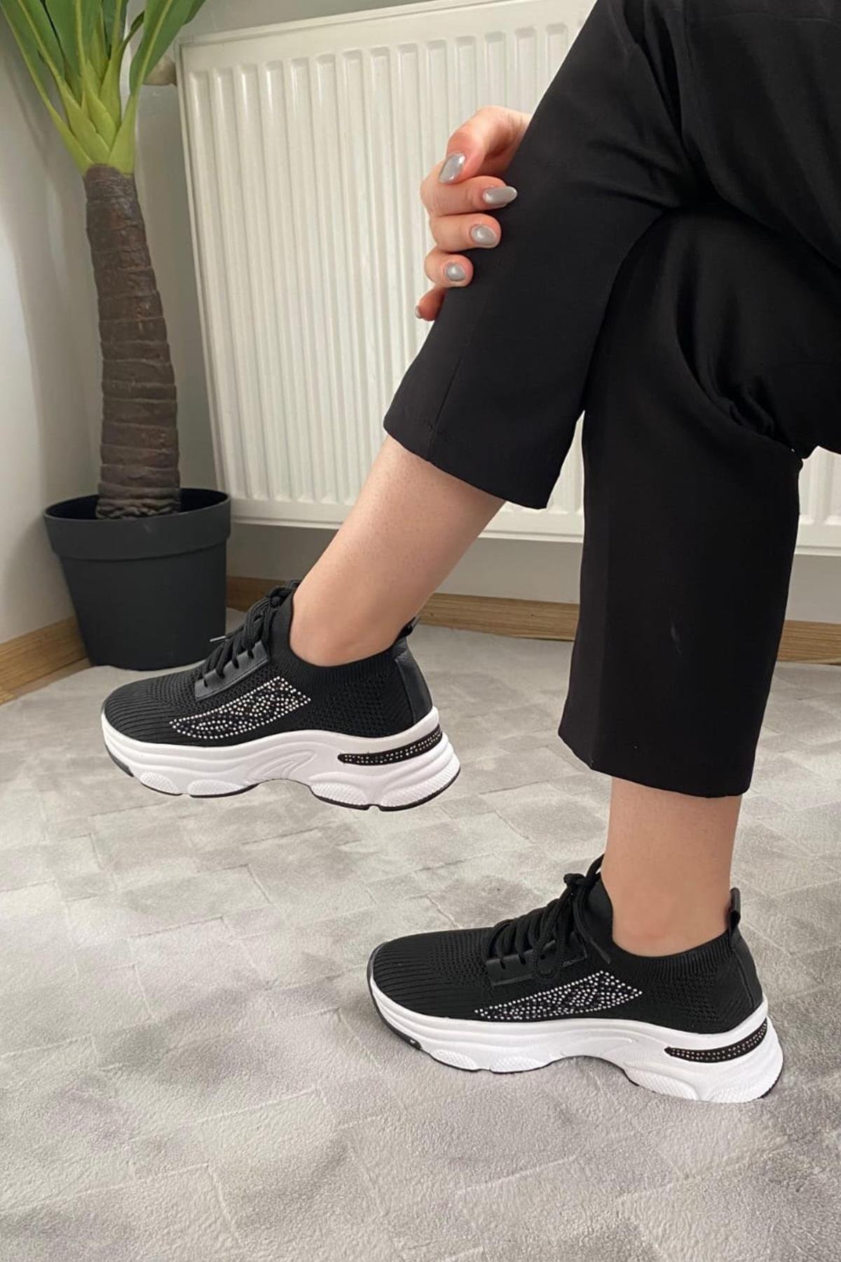 Kadın Fabri Triko Taşlı Spor Ayakkabı & Sneaker