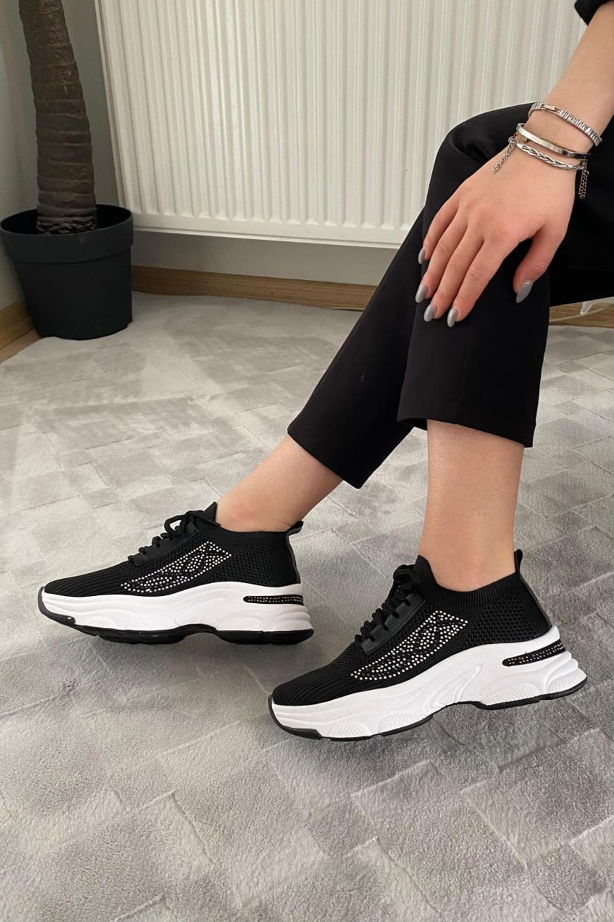 Kadın Fabri Triko Taşlı Spor Ayakkabı & Sneaker