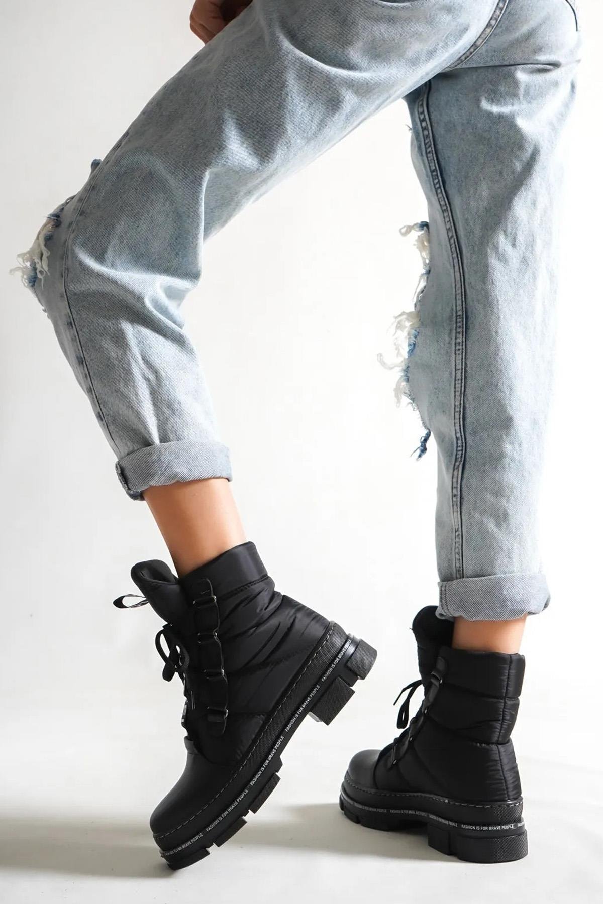 Kadın Fasion Paraşüt Kumaş Kar Botu