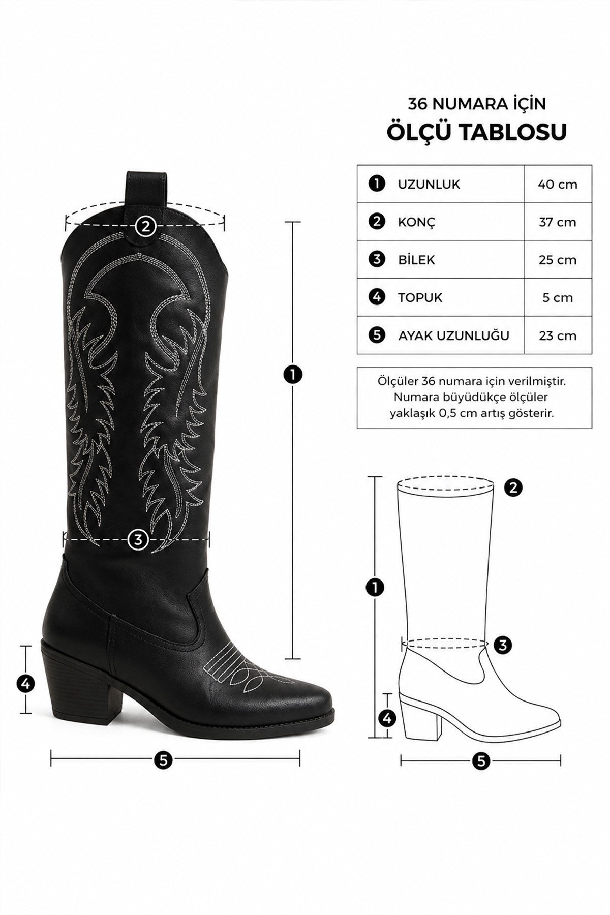 Kadın Jasire Siyah Nakışlı Western Kovboy Çizme