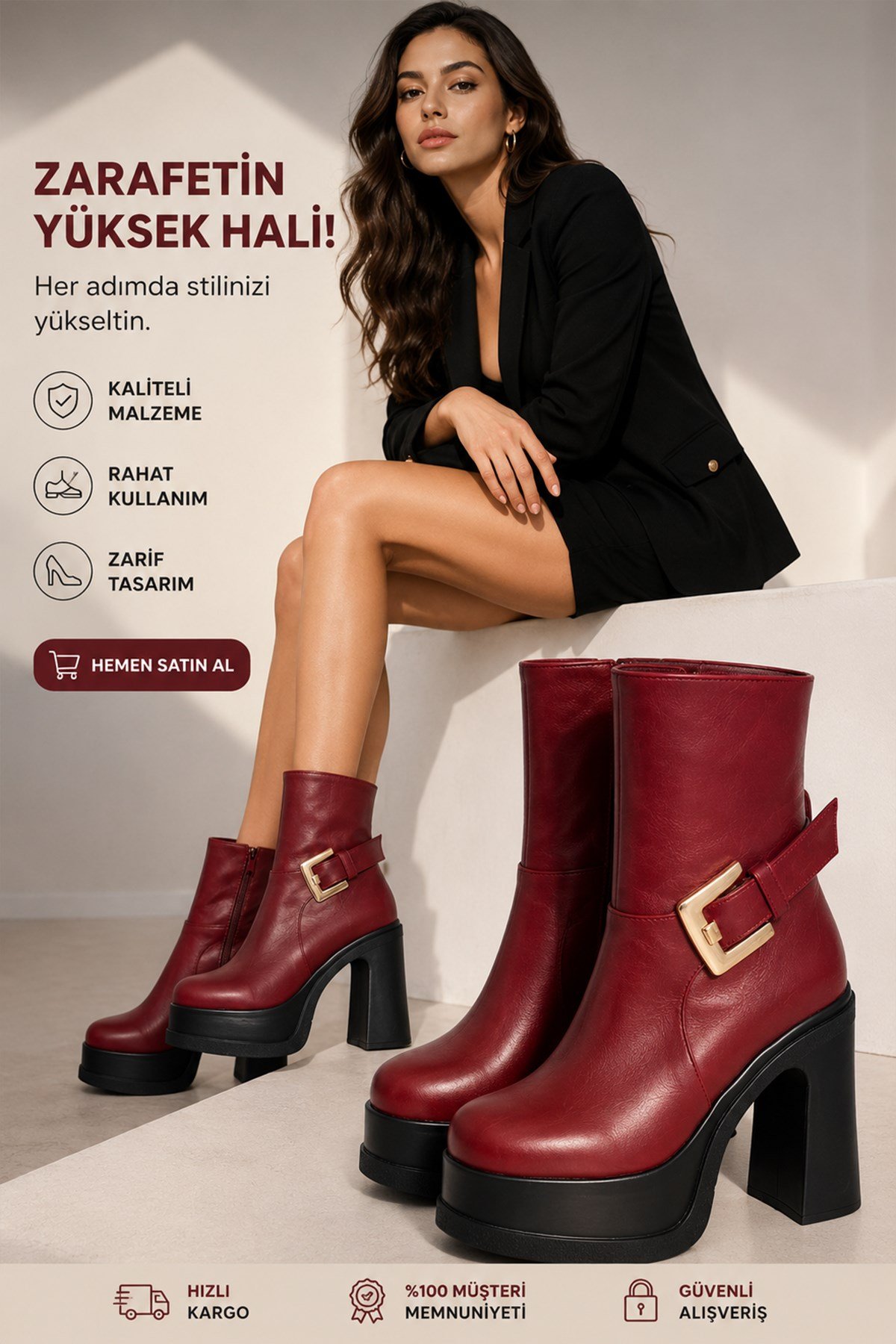 Kadın Lorenza 12 cm Platform Topuklu Kadın Bot K-2030